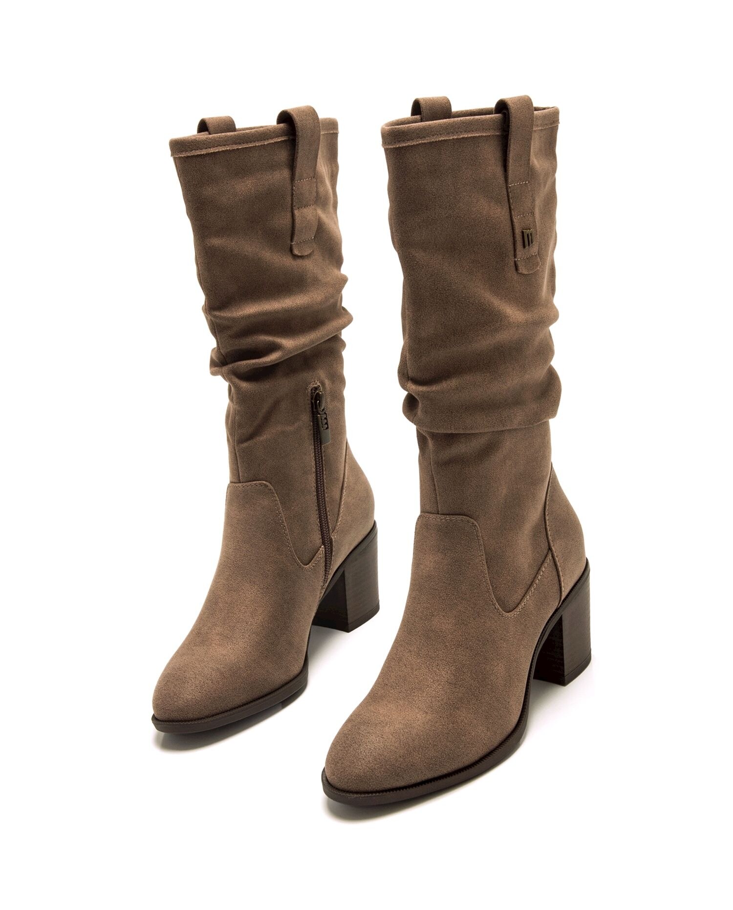 Botas Básicas Altas com Cano Franzido Castanho-pedra-2