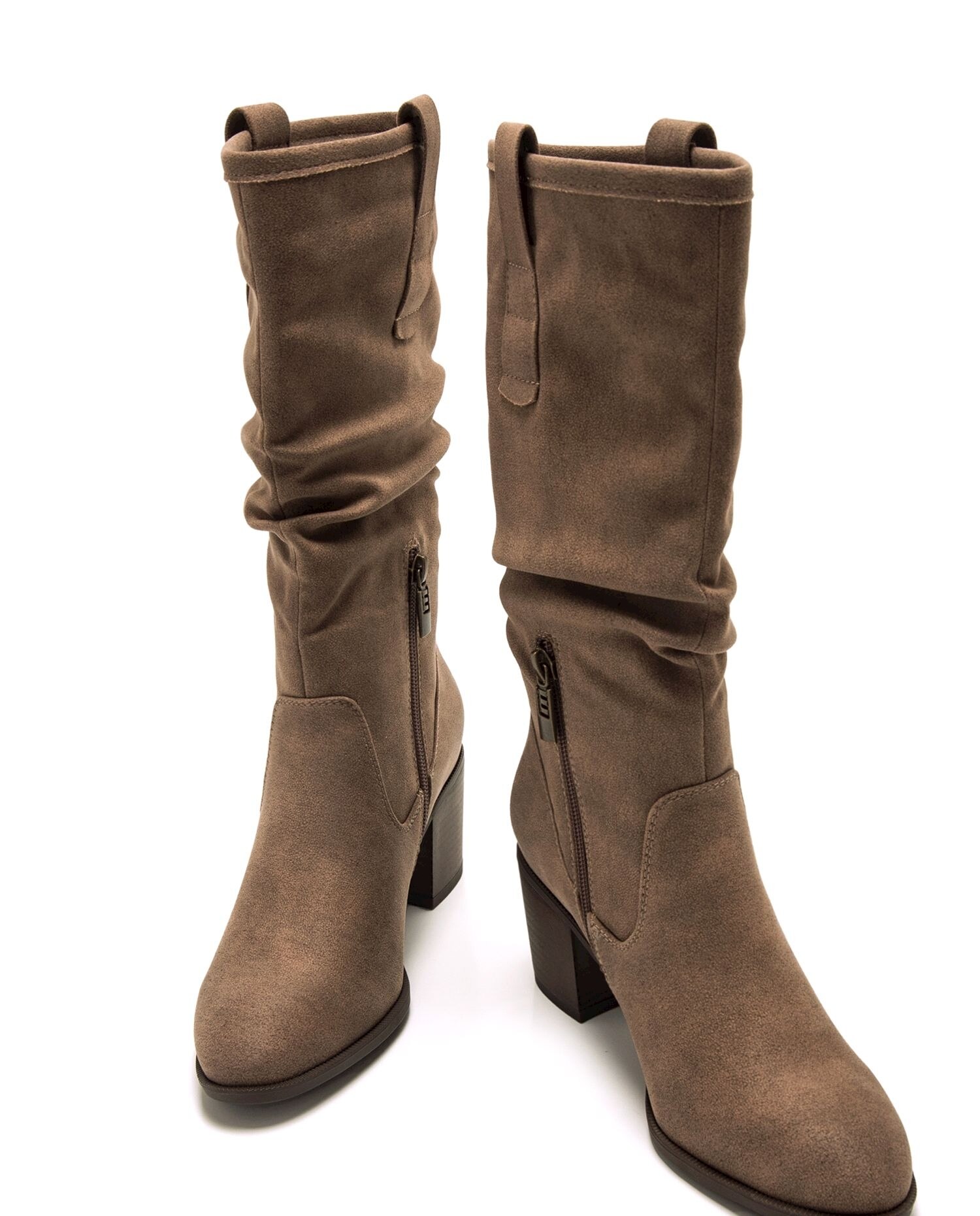 Botas Básicas Altas com Cano Franzido Castanho-pedra-4