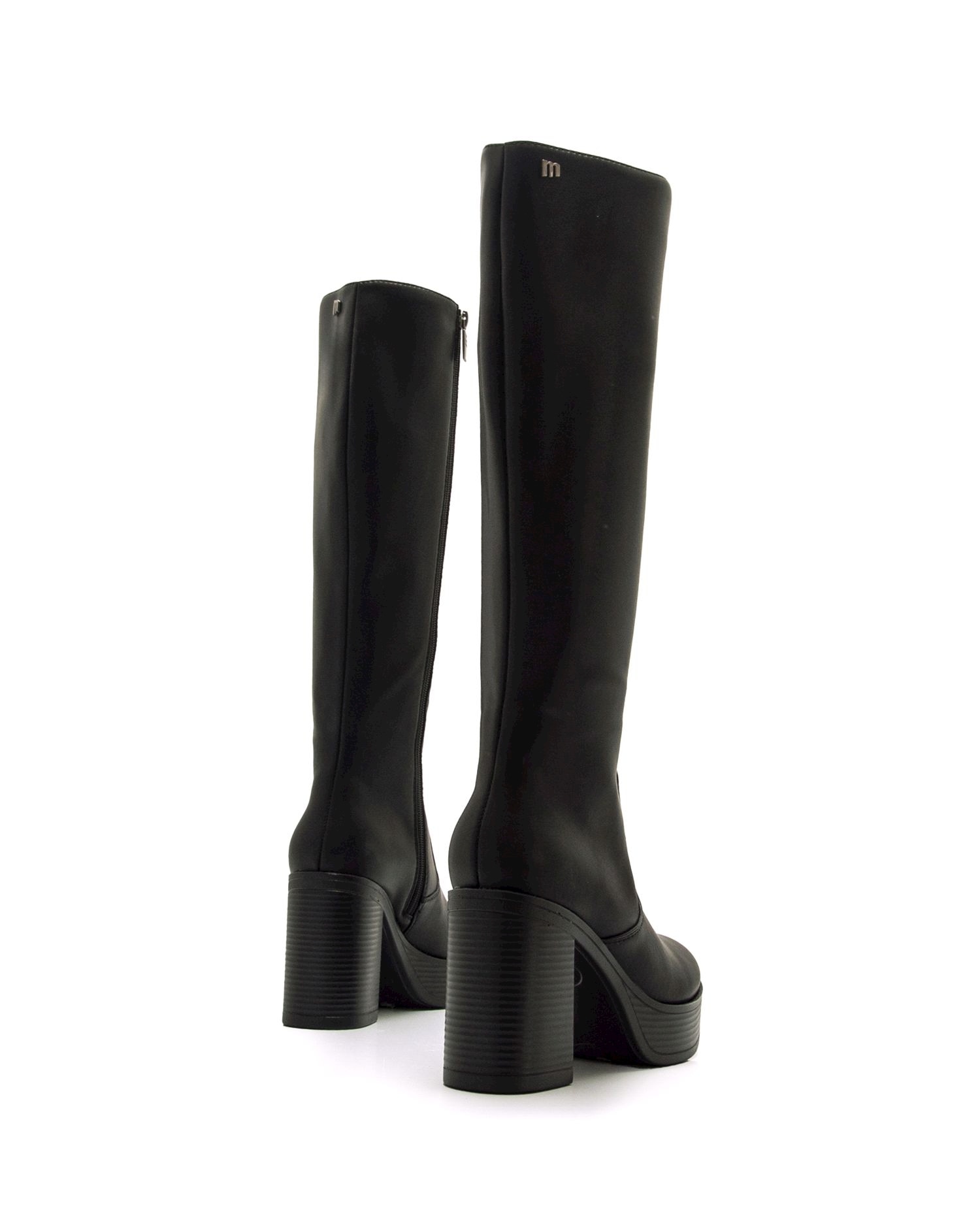 Botas Básicas com Um Tacão Largo e Plataforma Preto-7