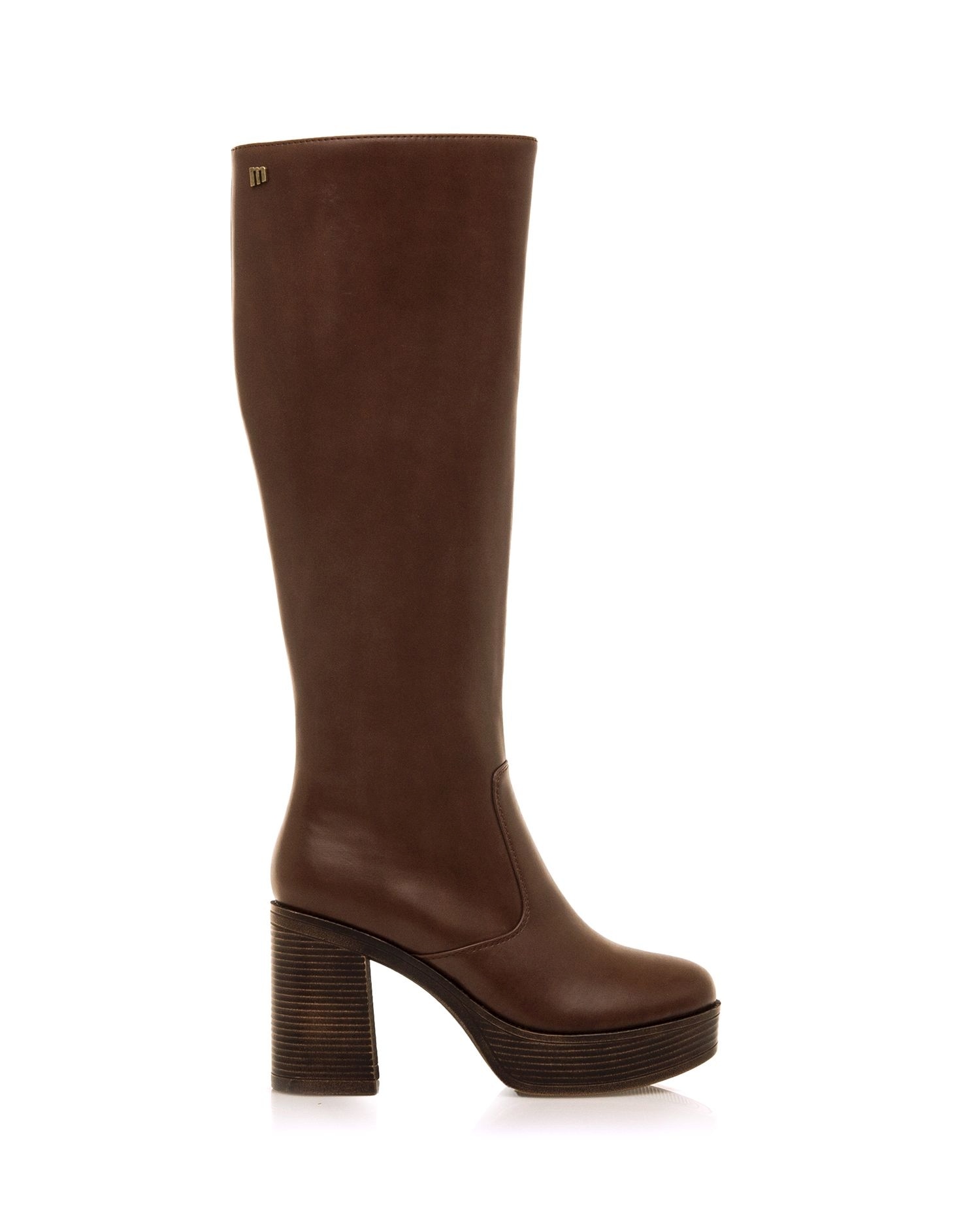 Botas Básicas Altas com Tacão Grosso e Plataforma Castanho-1