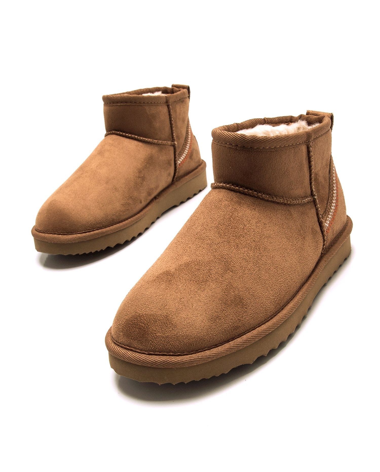 Botins Básicos de Cano Baixo com Pelo no Interior Canela-2