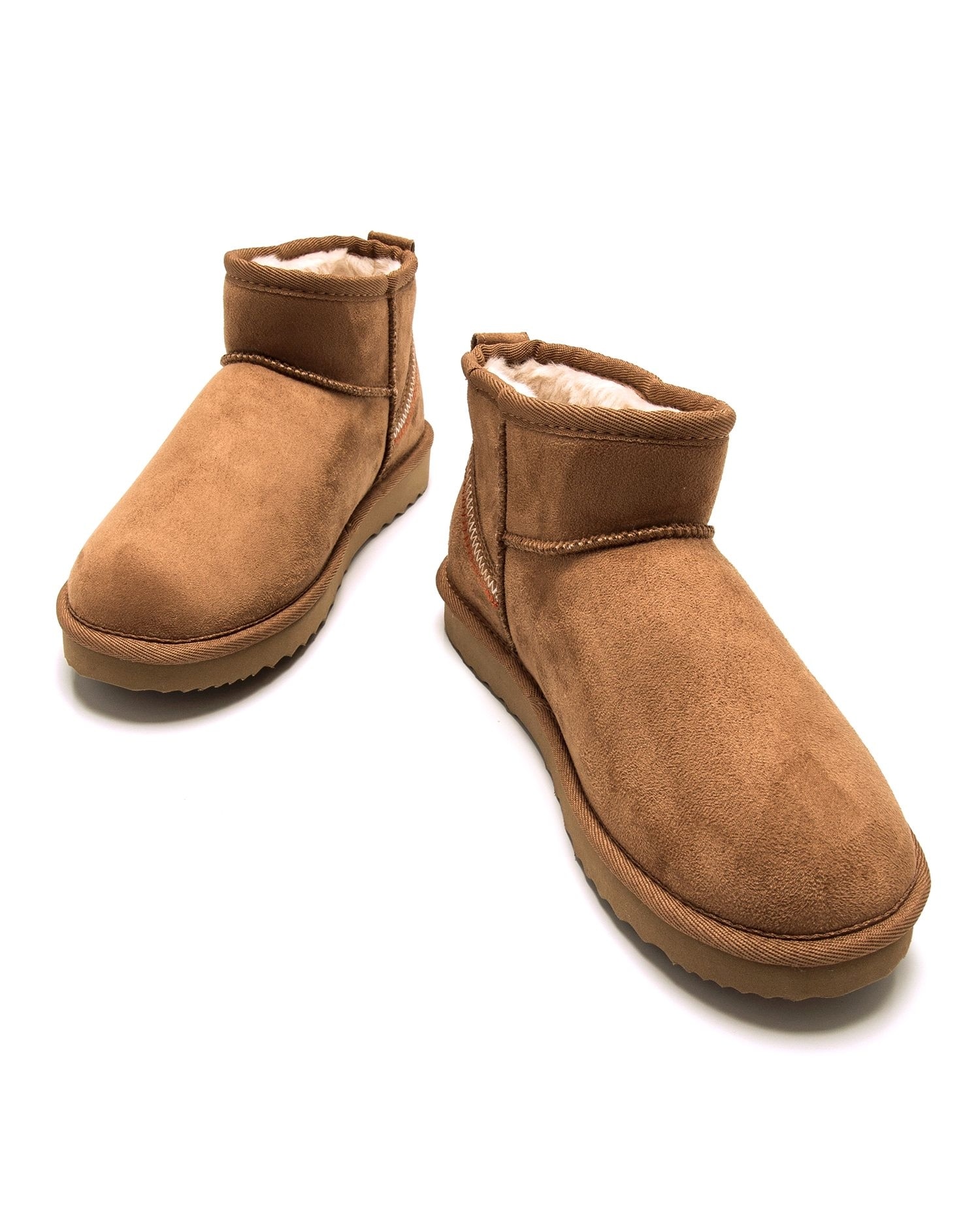 Botins Básicos de Cano Baixo com Pelo no Interior Canela-4