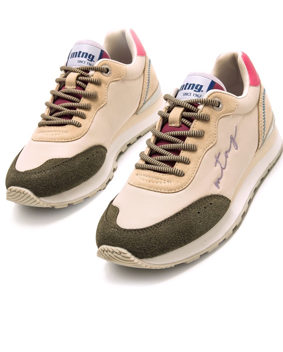 Sapatilhas Desportivas Tipo Running Baixas com Atacadores Bege-2