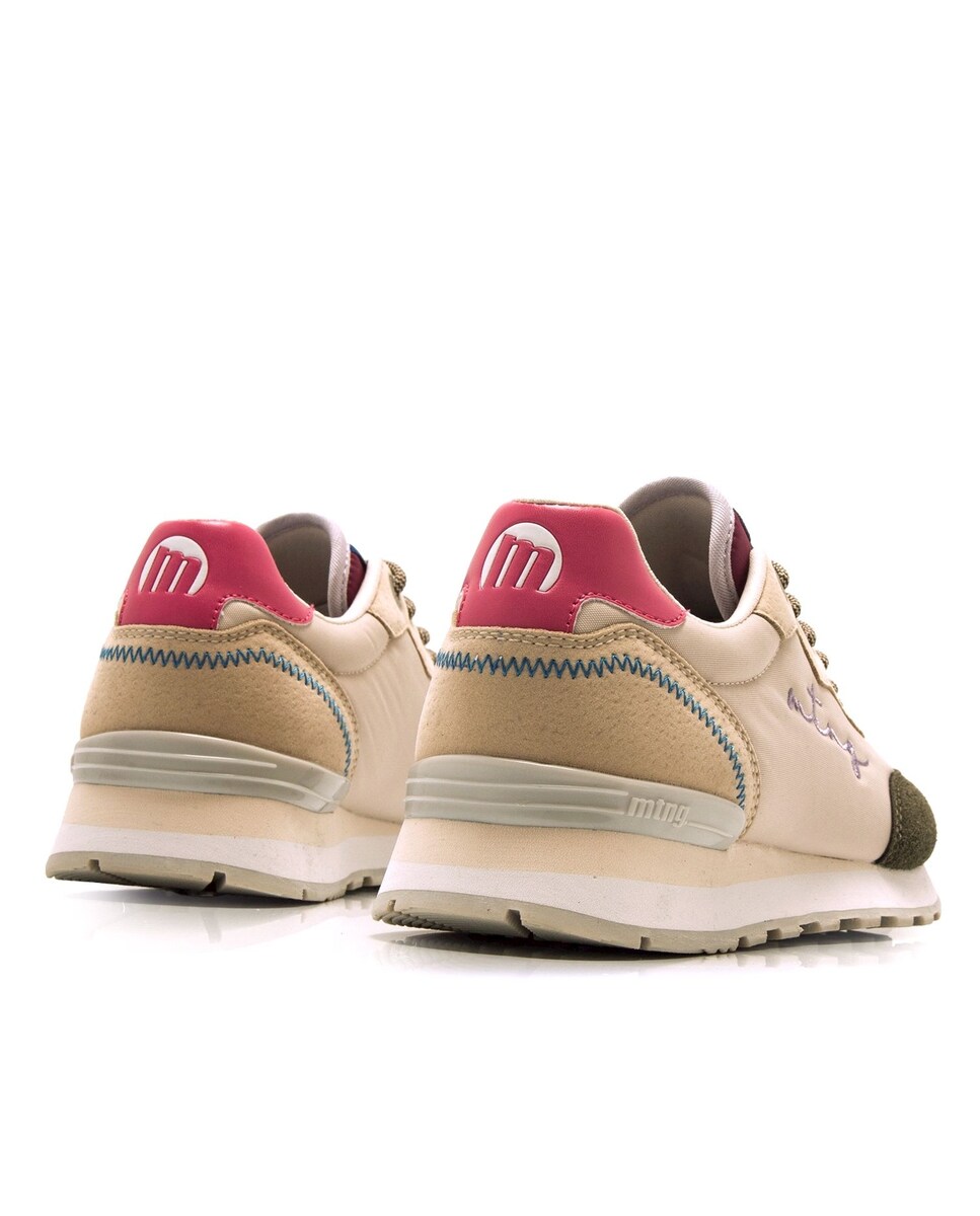 Sapatilhas Desportivas Tipo Running Baixas com Atacadores Bege-3