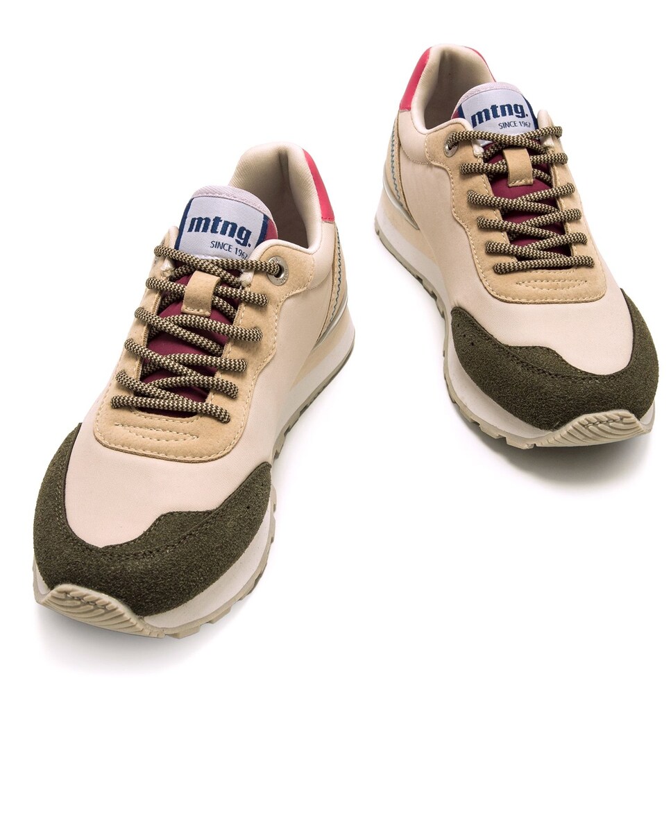 Sapatilhas Desportivas Tipo Running Baixas com Atacadores Bege-4