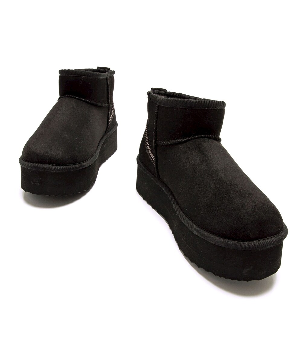 Botins Básicos com Pelo no Interior com Piso Grosso Preto mate-4