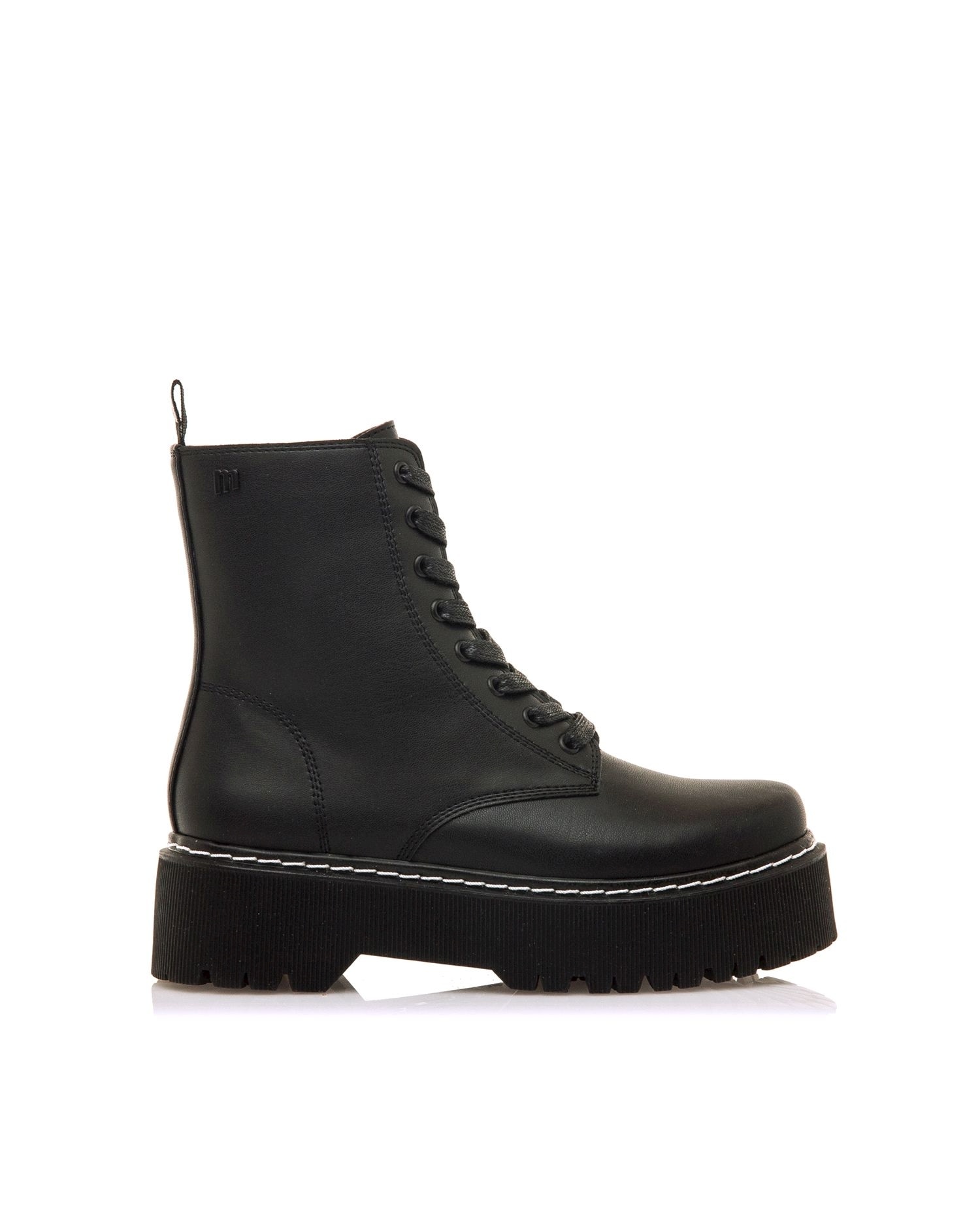 Botins Estilo Militar com Sola Grossa Preto-1