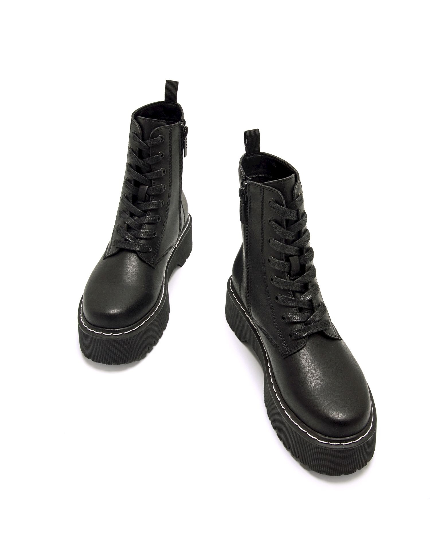 Botins Estilo Militar com Sola Grossa Preto-4
