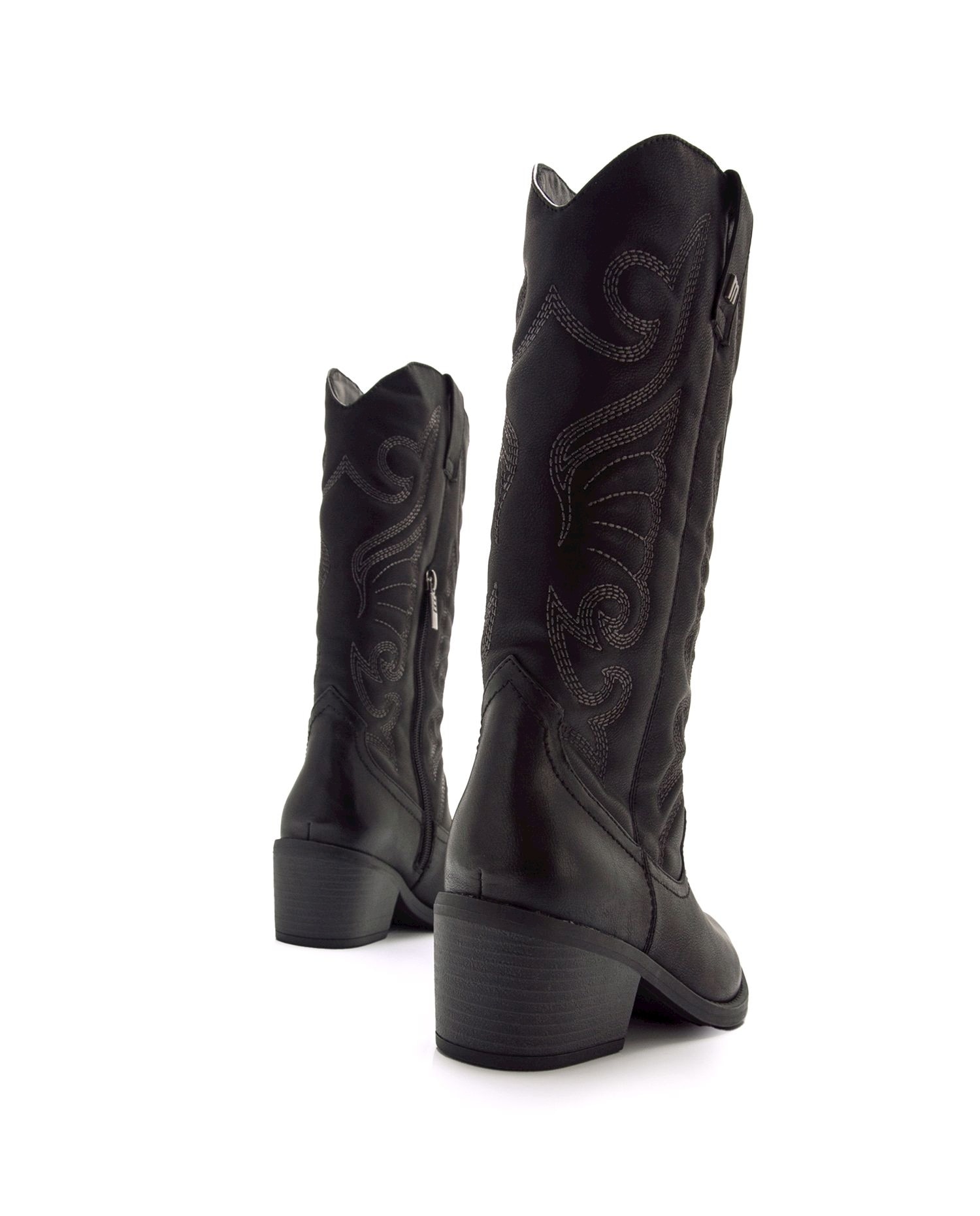 Botas Cowboy Altas e Detalhe de Bordado Preto-3