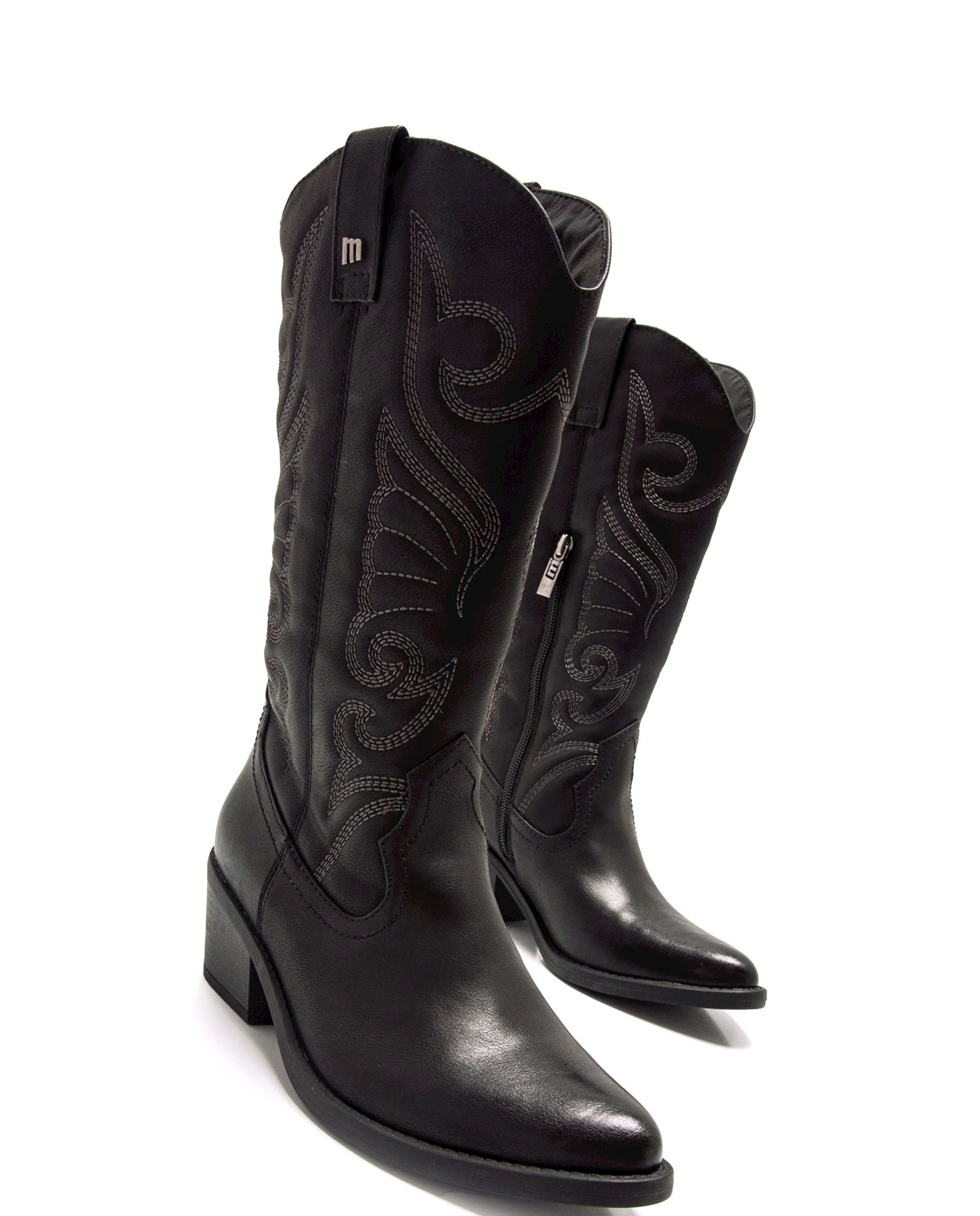 Botas Cowboy Altas e Detalhe de Bordado Preto-4