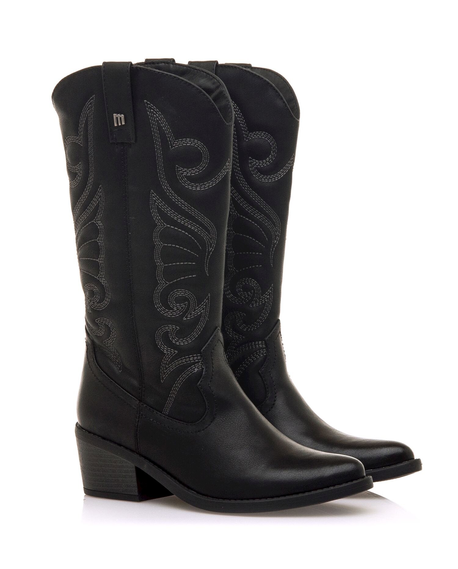 Botas Cowboy Altas e Detalhe de Bordado Preto-5
