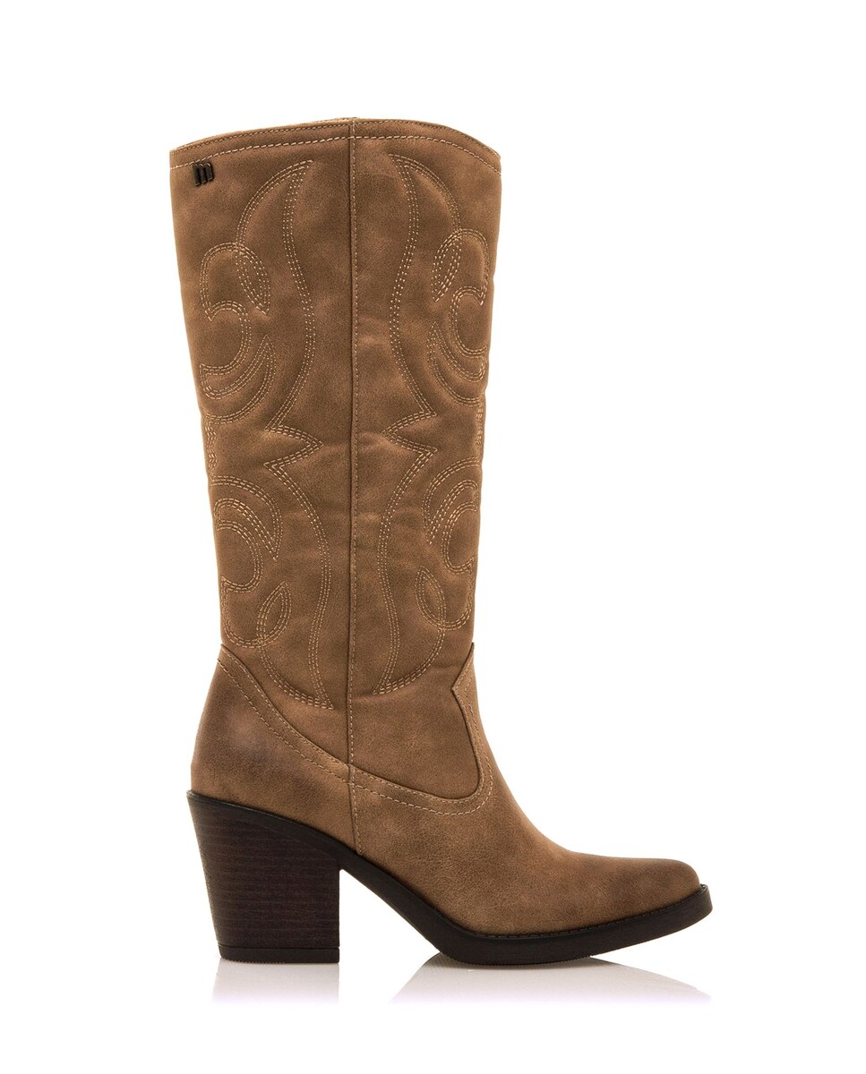 Botas Cowboy Altas com Tacão Cowboy Castanho-claro-1