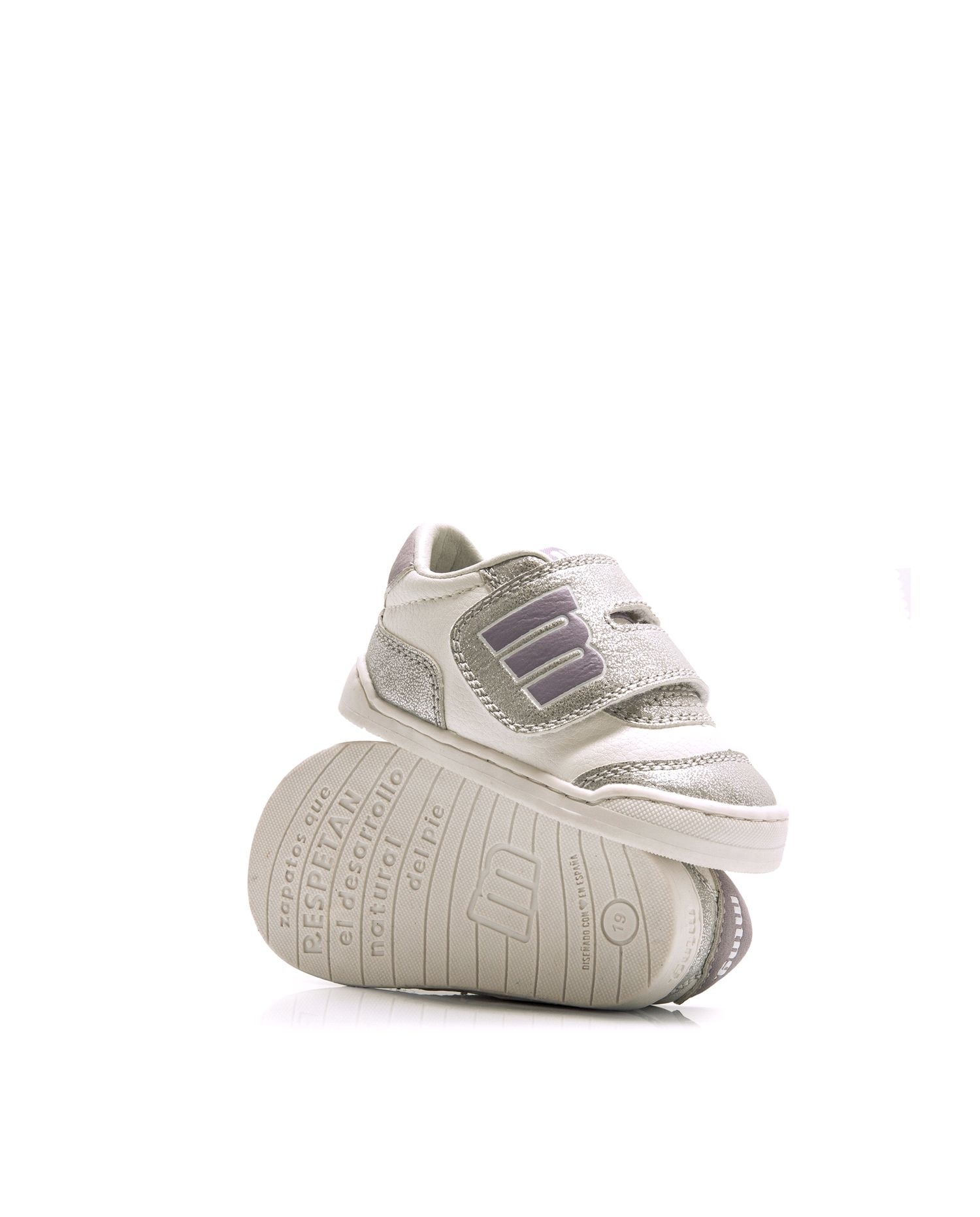 Sapatilhas Desportivas para Bebés com Piso Suave e Velcro Branco / Cinzento-4