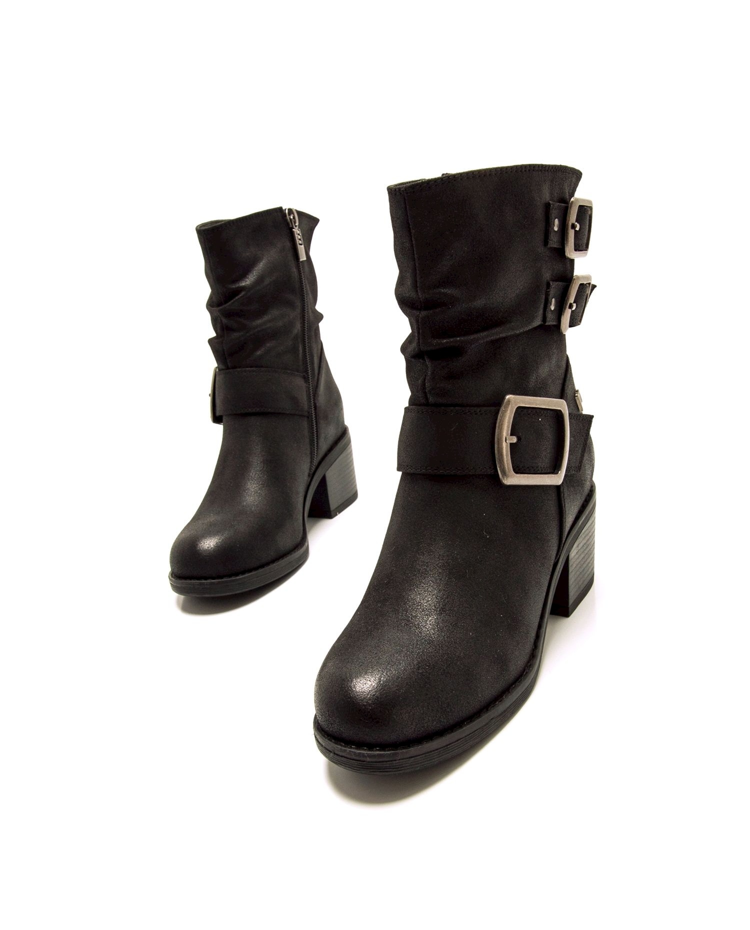 Botins Básicos com Salto e Fivelas Largas Cinzento-escuro-2
