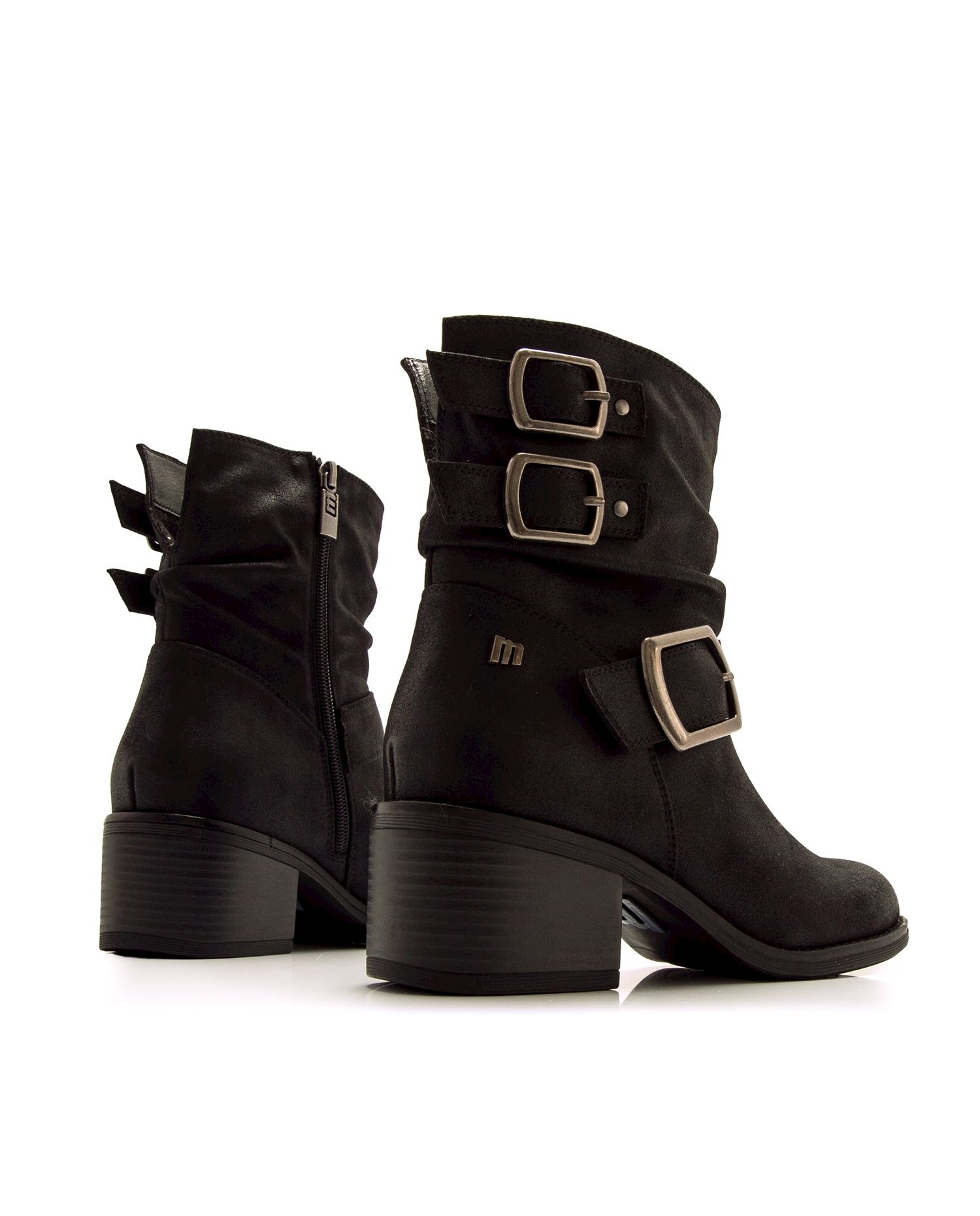 Botins Básicos com Salto e Fivelas Largas Cinzento-escuro-3