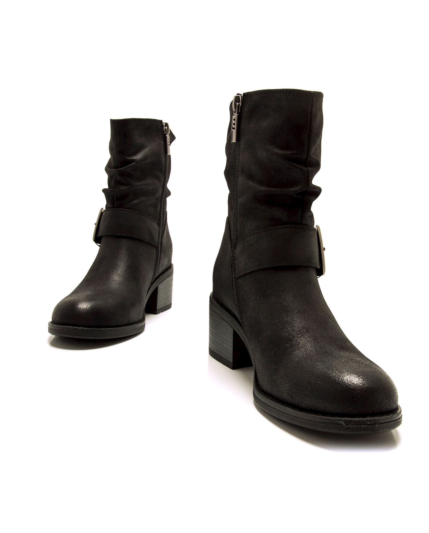 Botins Básicos com Salto e Fivelas Largas Cinzento-escuro-4