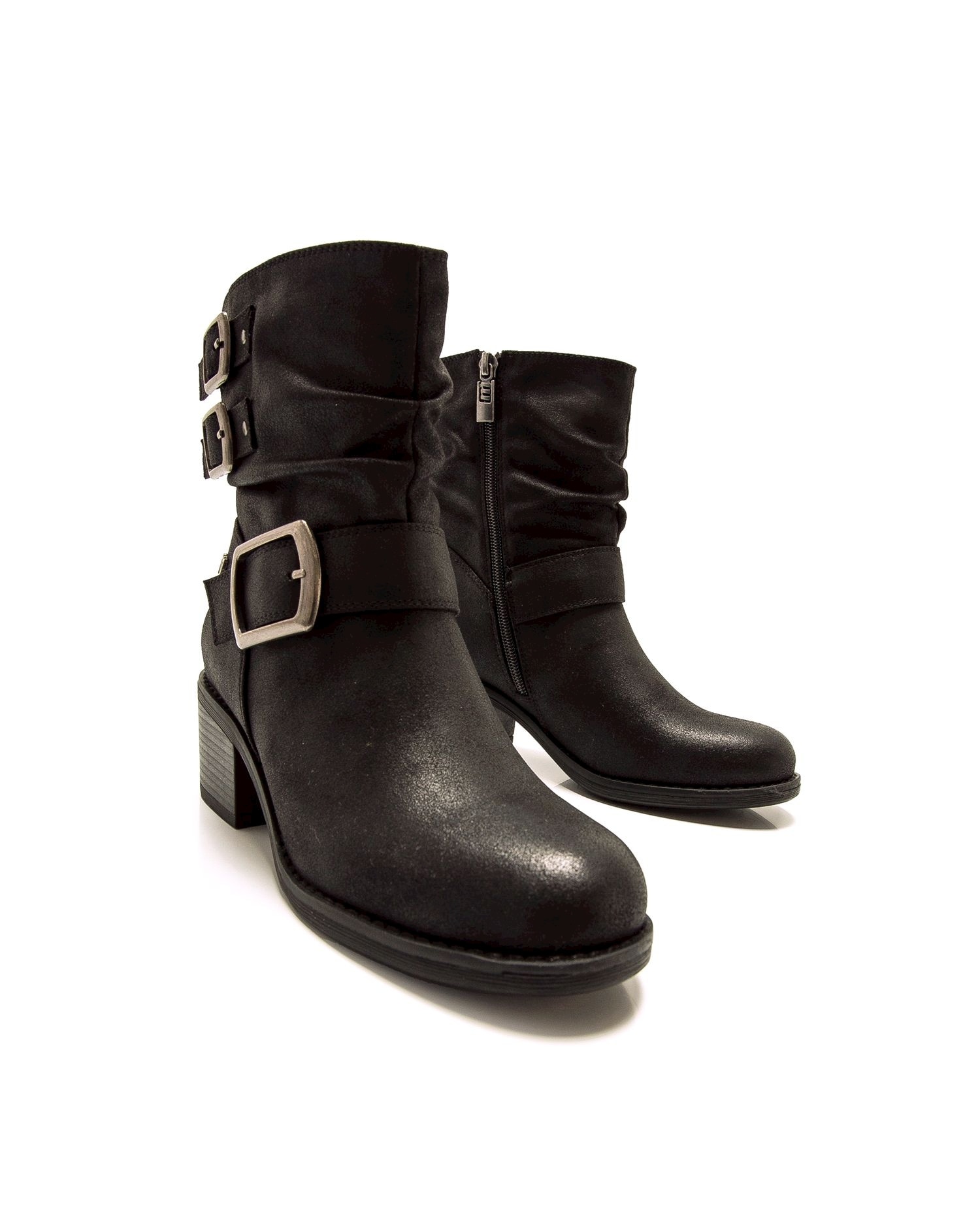 Botins Básicos com Salto e Fivelas Largas Cinzento-escuro-6