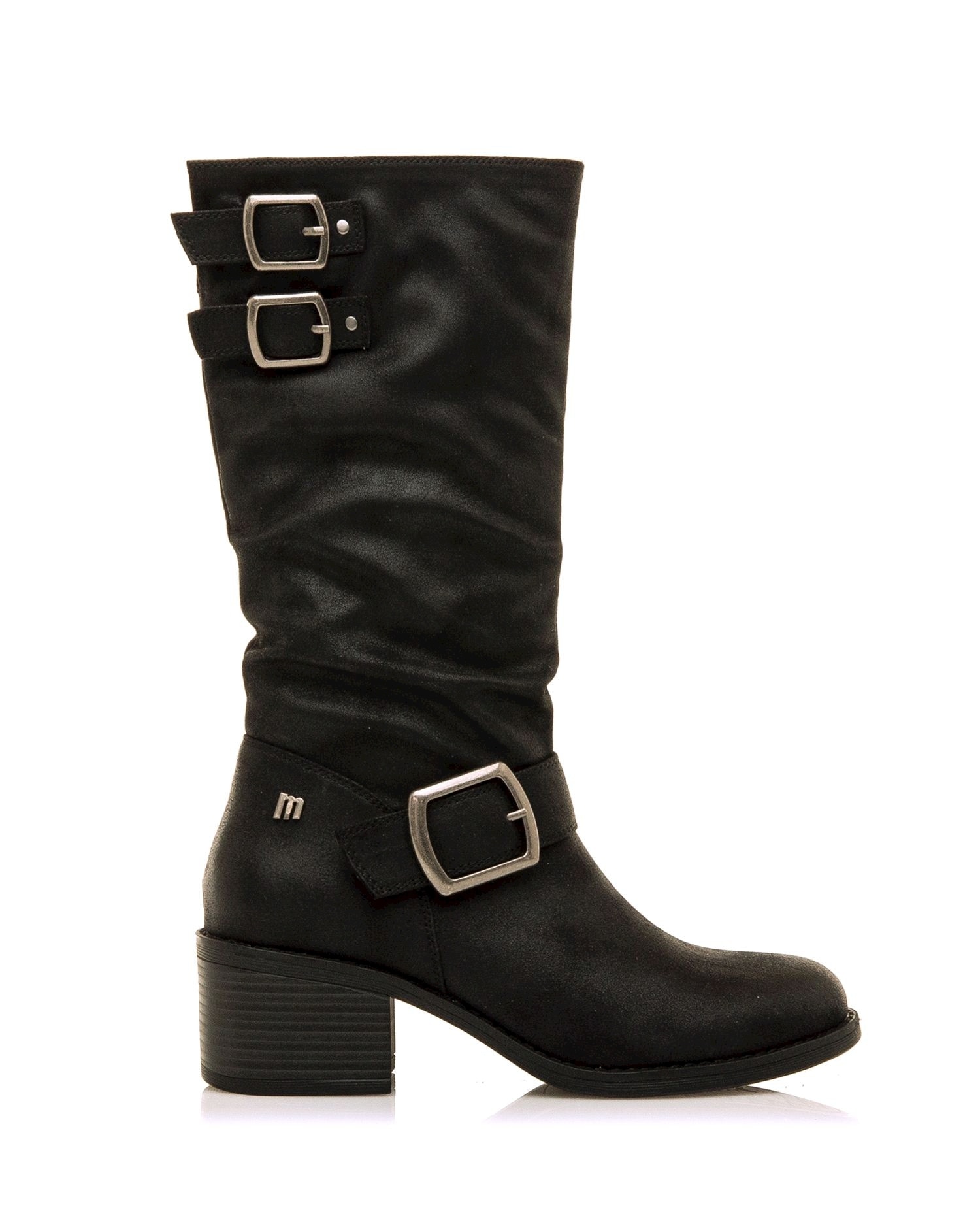 Botas Básicas Altas com Detalhe de Fivelas Largas Preto-1