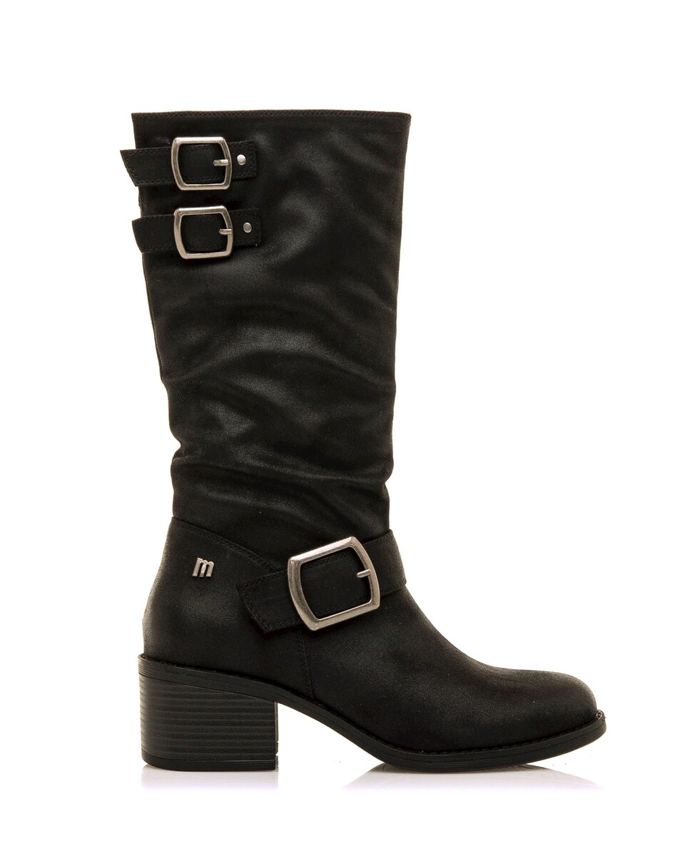 Botas Básicas Altas com Detalhe de Fivelas Largas Preto-1