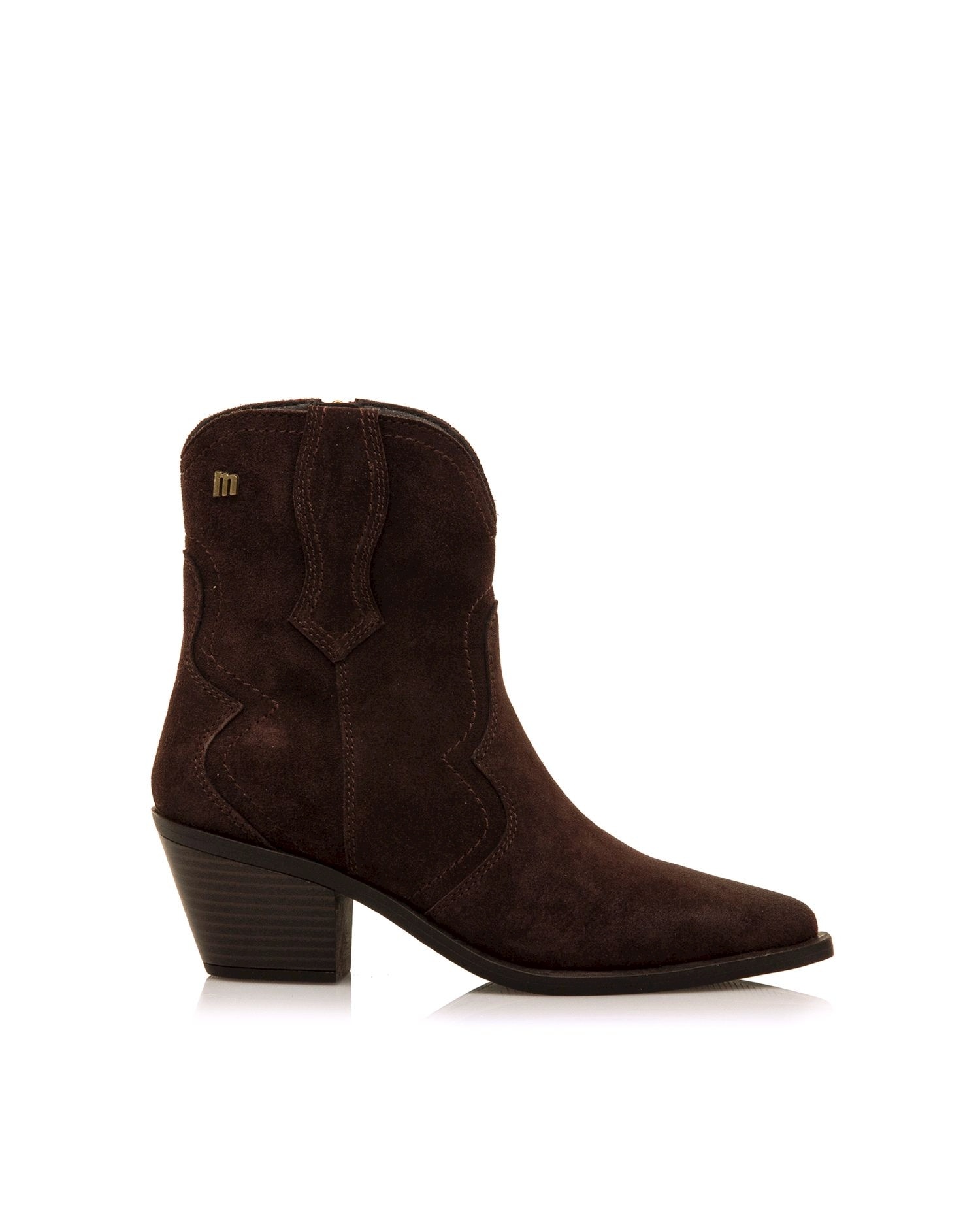 Botins em Pele de Camurça e Tacão Cowboy Castanho-escuro-1