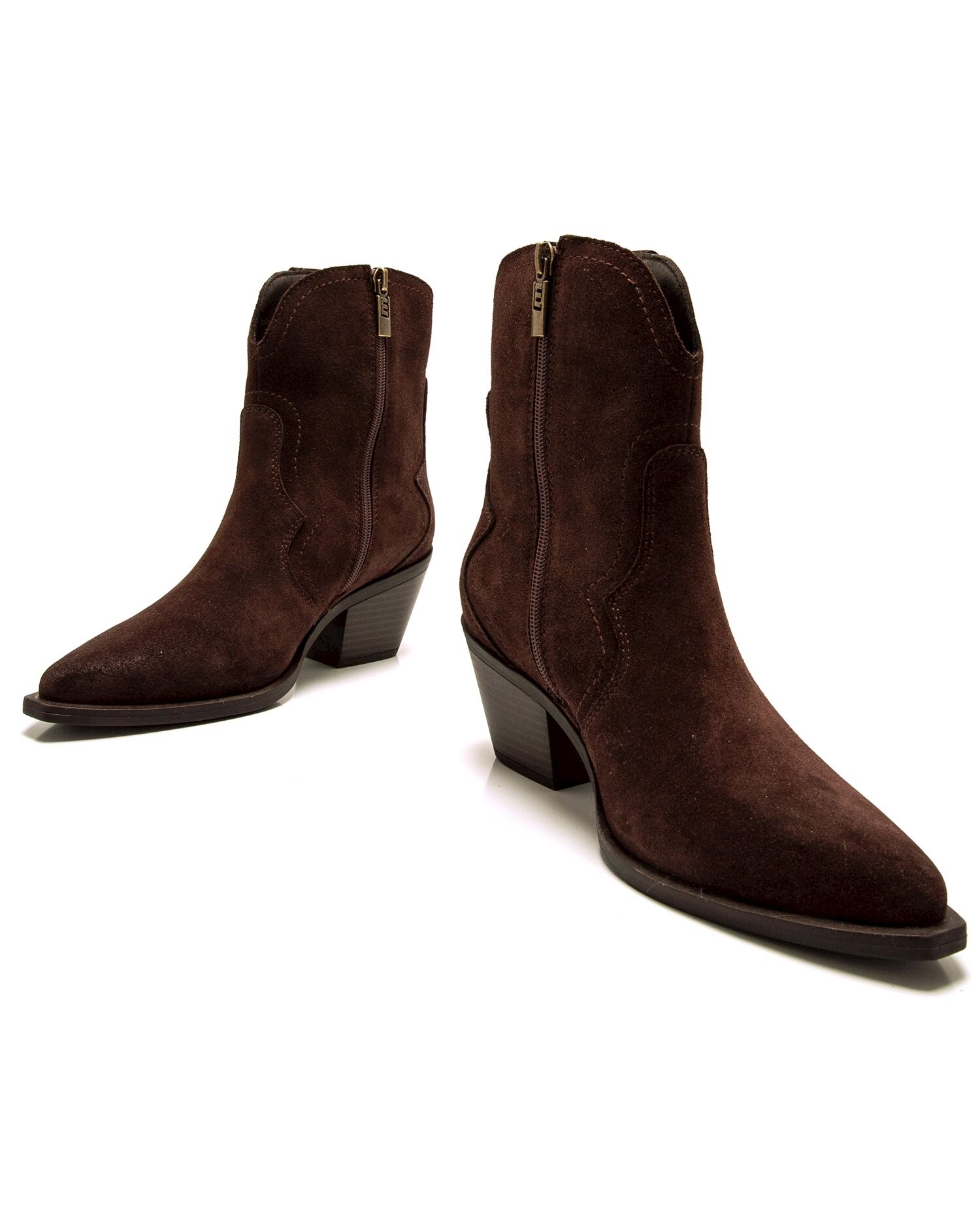 Botins em Pele de Camurça e Tacão Cowboy Castanho-escuro-4