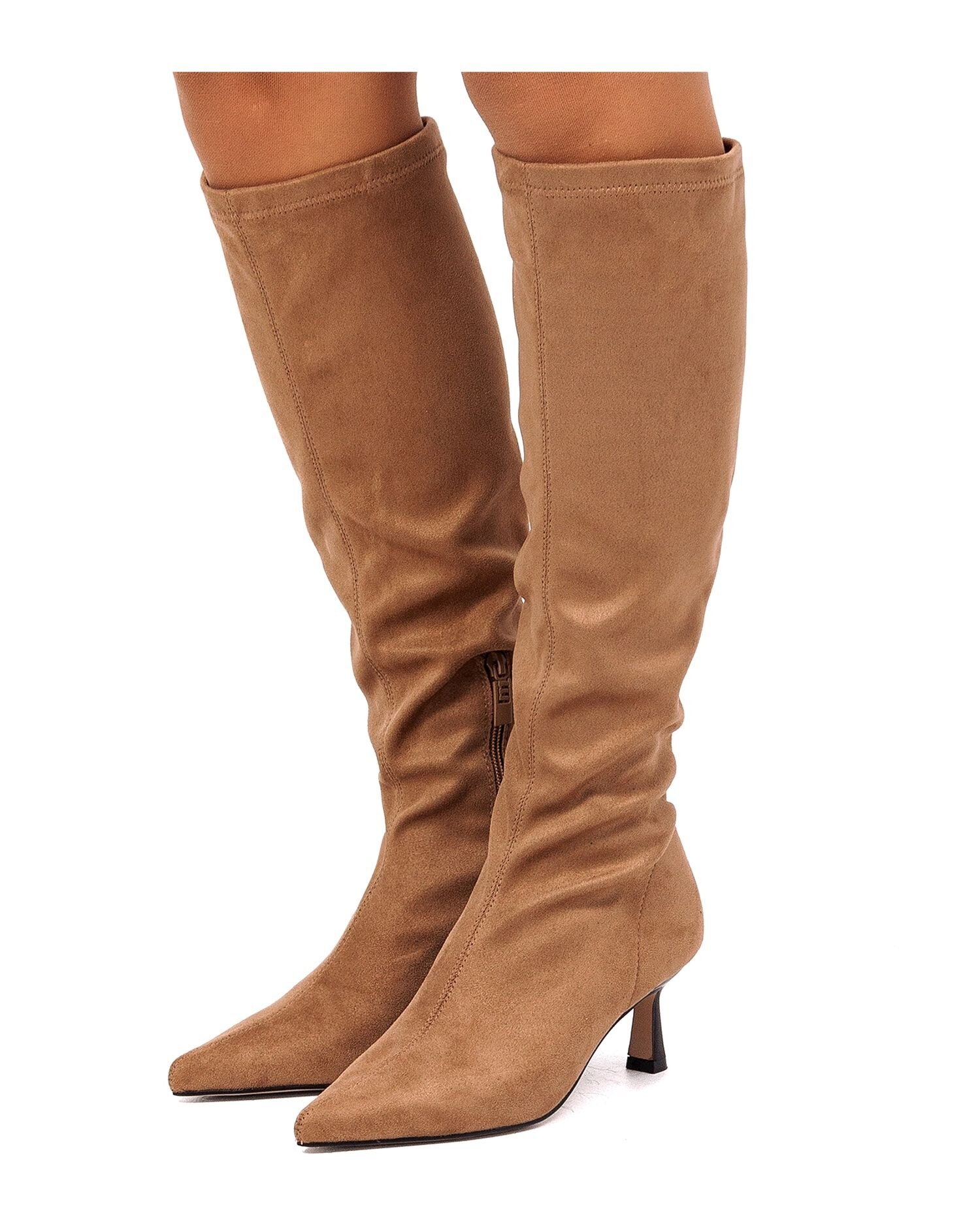 Botas Básicas com Salto Fino e Cano Stretch Cru-3