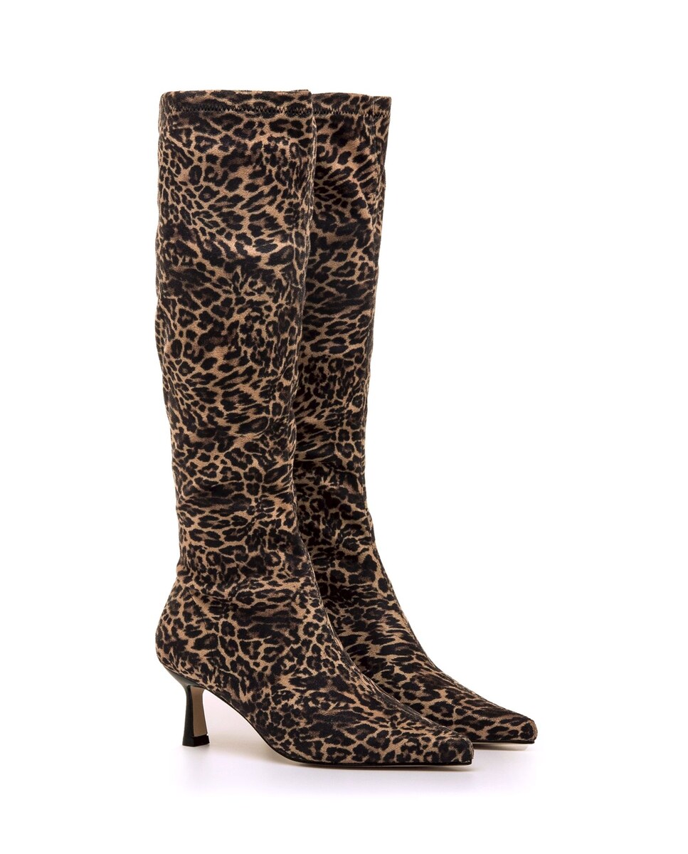 Botas Básicas com Salto Fino e Cano Stretch Castanho-escuro-5