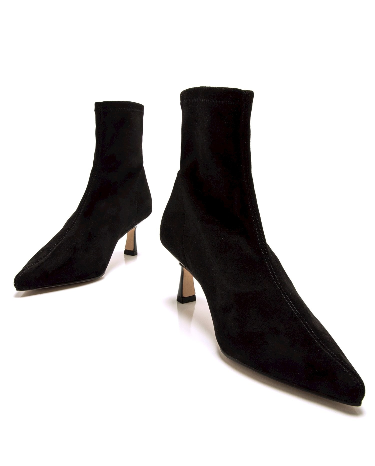 Botins Básicos com Salto Fino e Tecido Stretch Preto-4