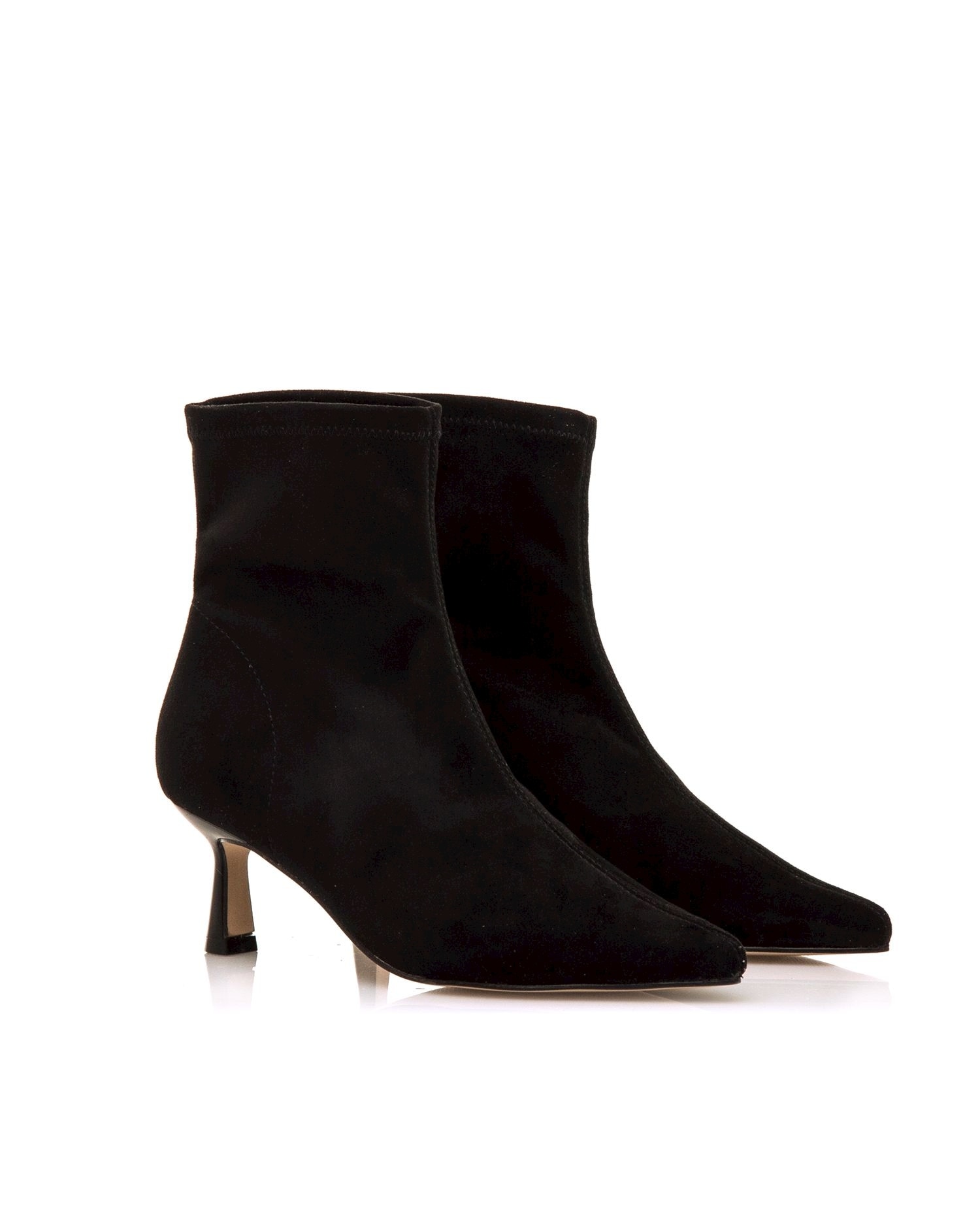 Botins Básicos com Salto Fino e Tecido Stretch Preto-5