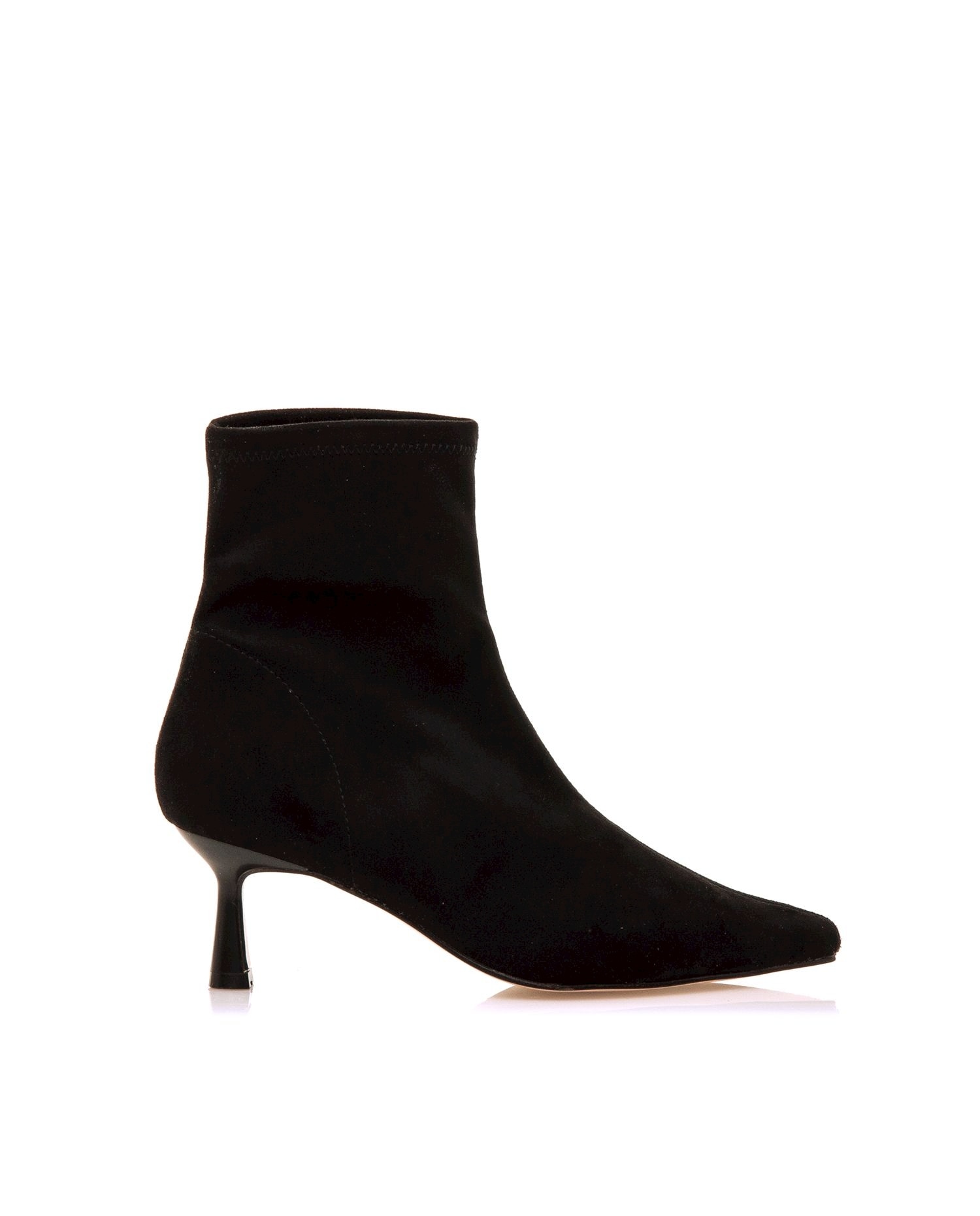 Botins Básicos com Salto Fino e Tecido Stretch Preto-1