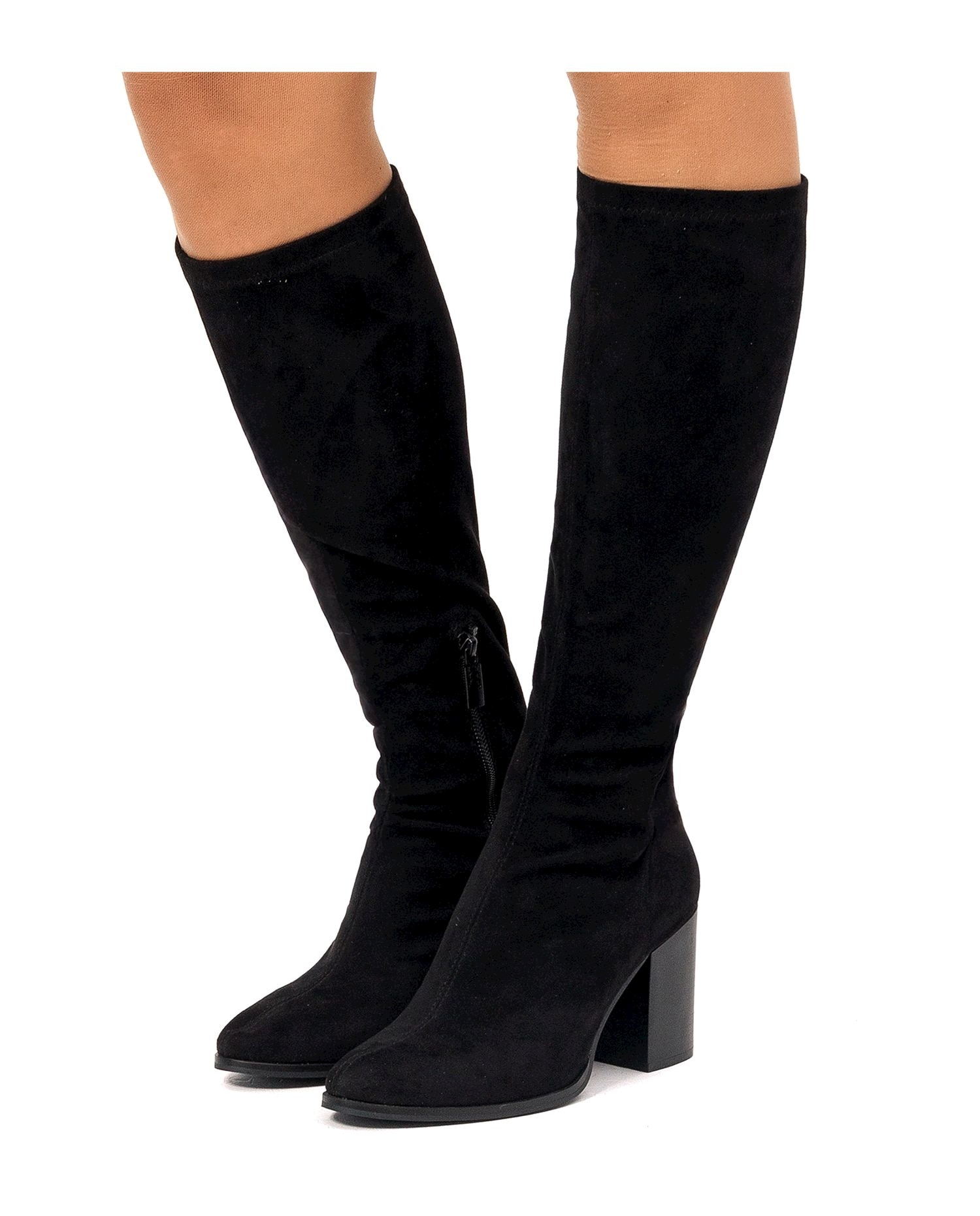 Botas Básicas Altas em Têxtil com Salto Largo Preto-3