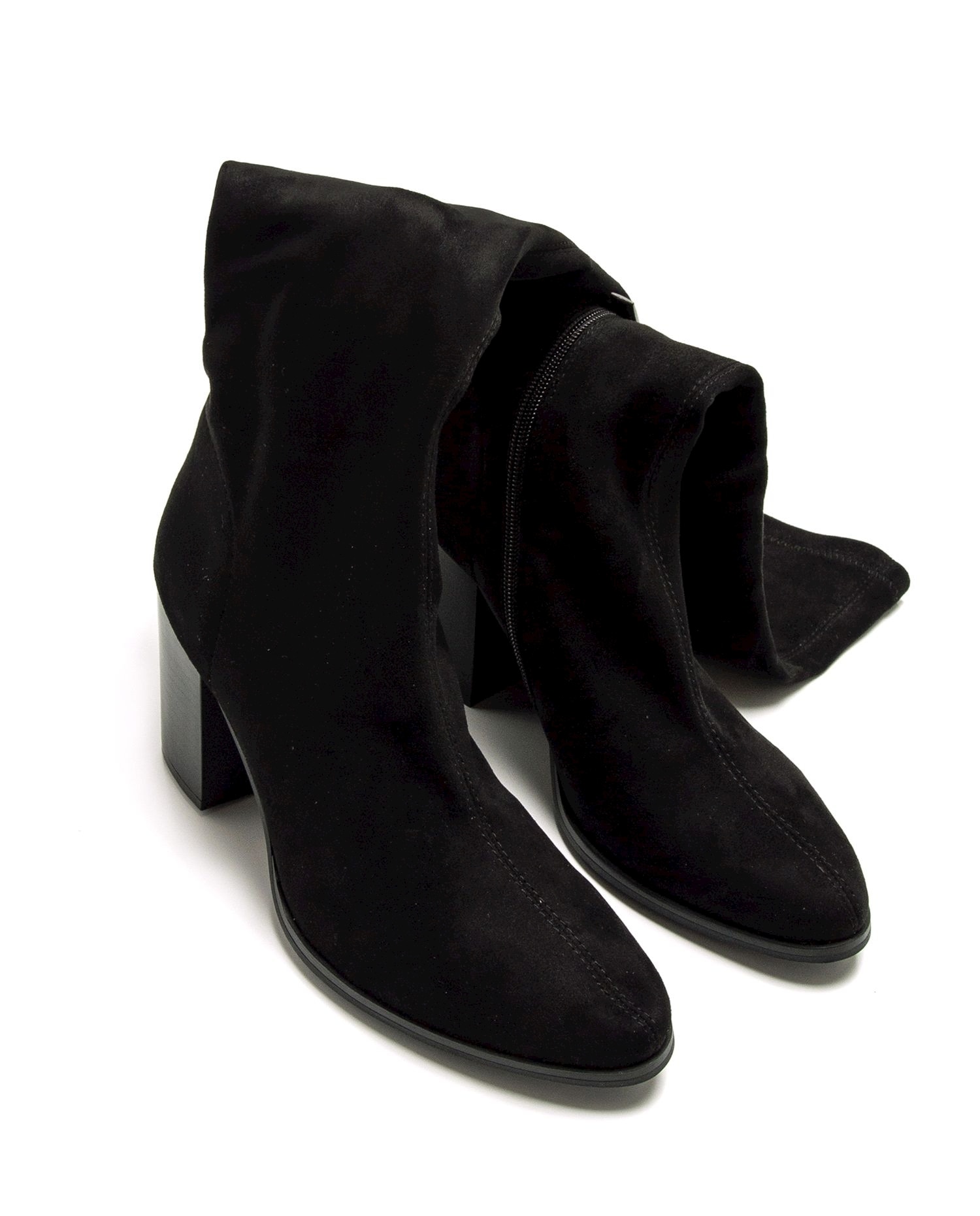 Botas Básicas Altas em Têxtil com Salto Largo Preto-4