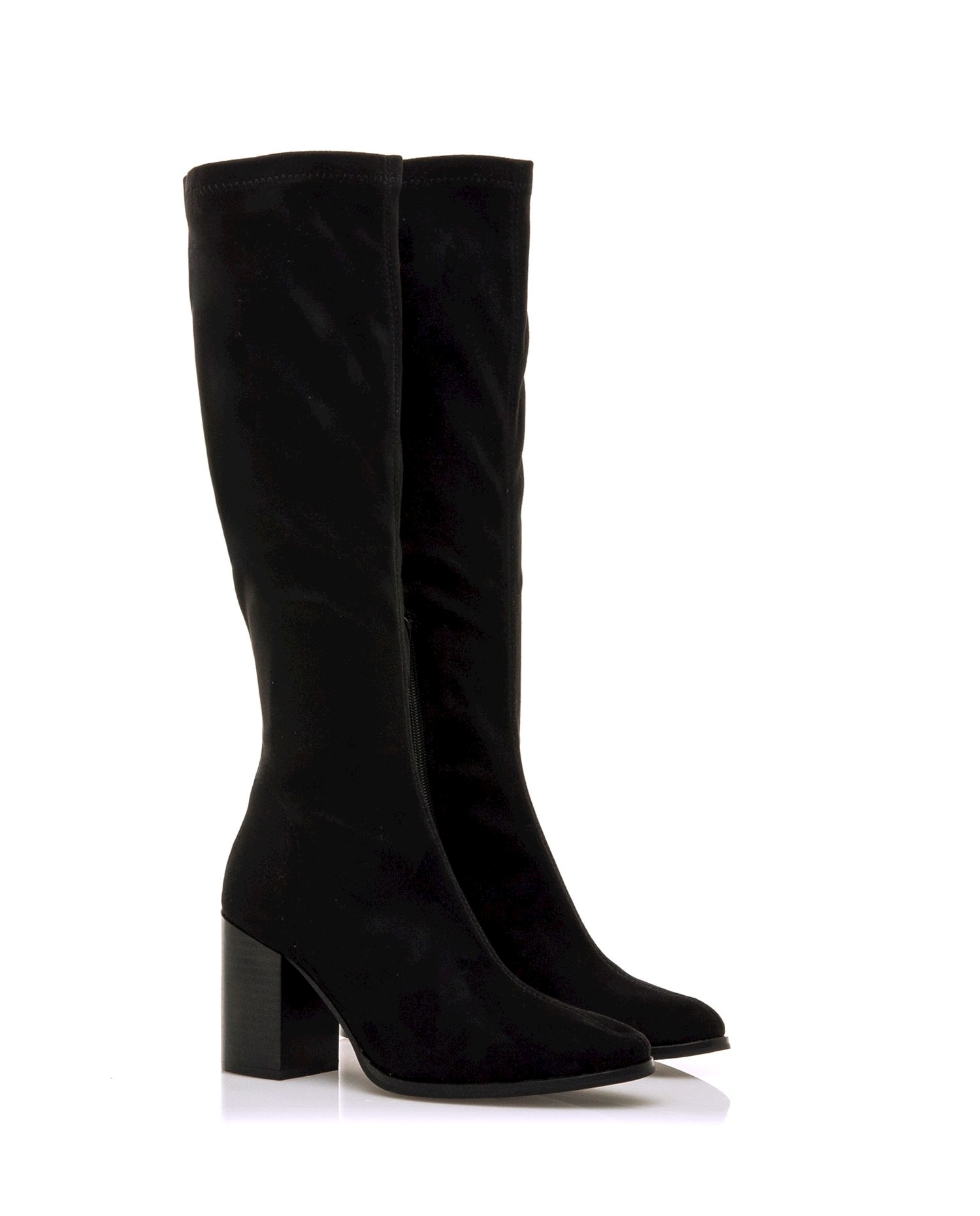 Botas Básicas Altas em Têxtil com Salto Largo Preto-5
