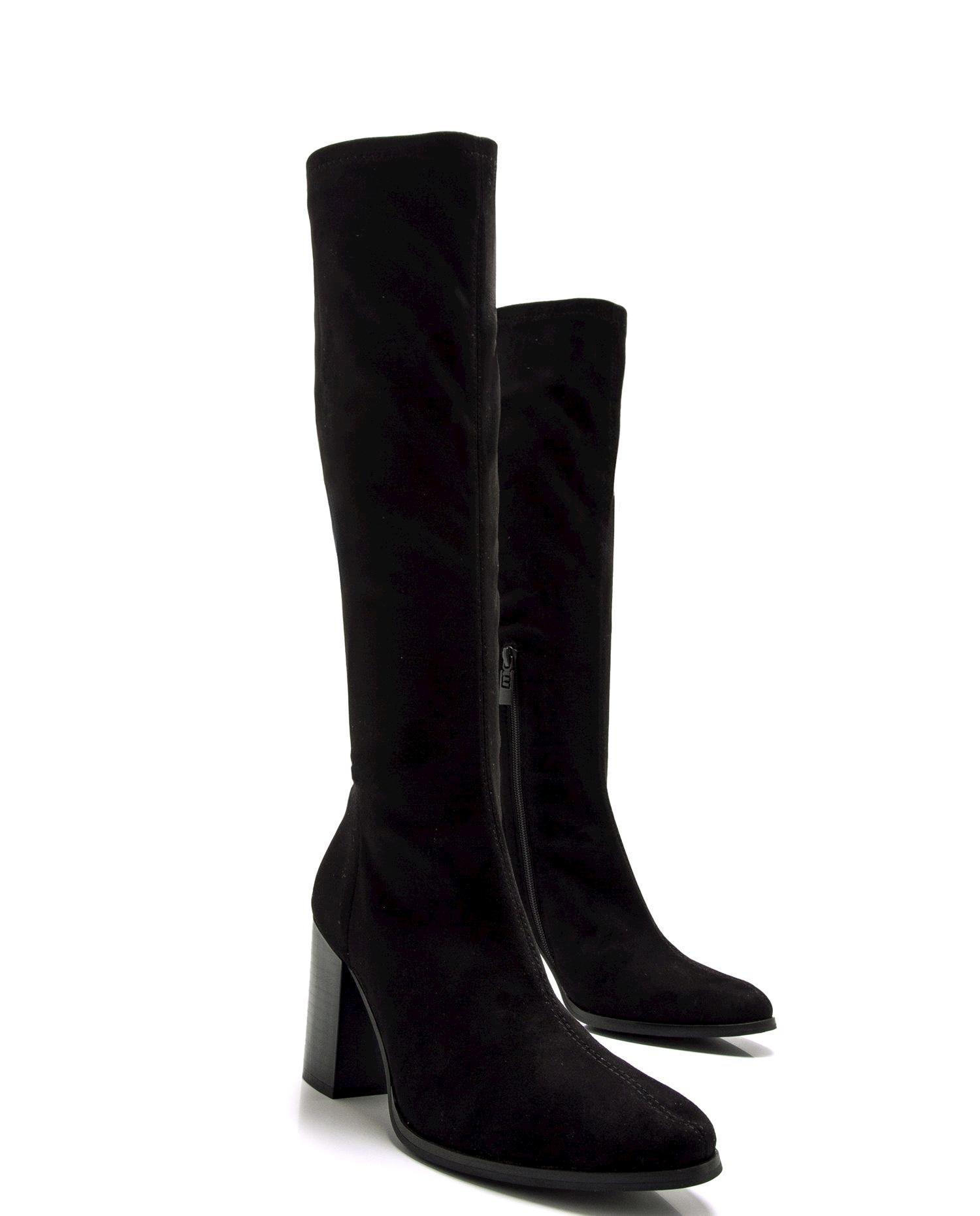 Botas Básicas Altas em Têxtil com Salto Largo Preto-6