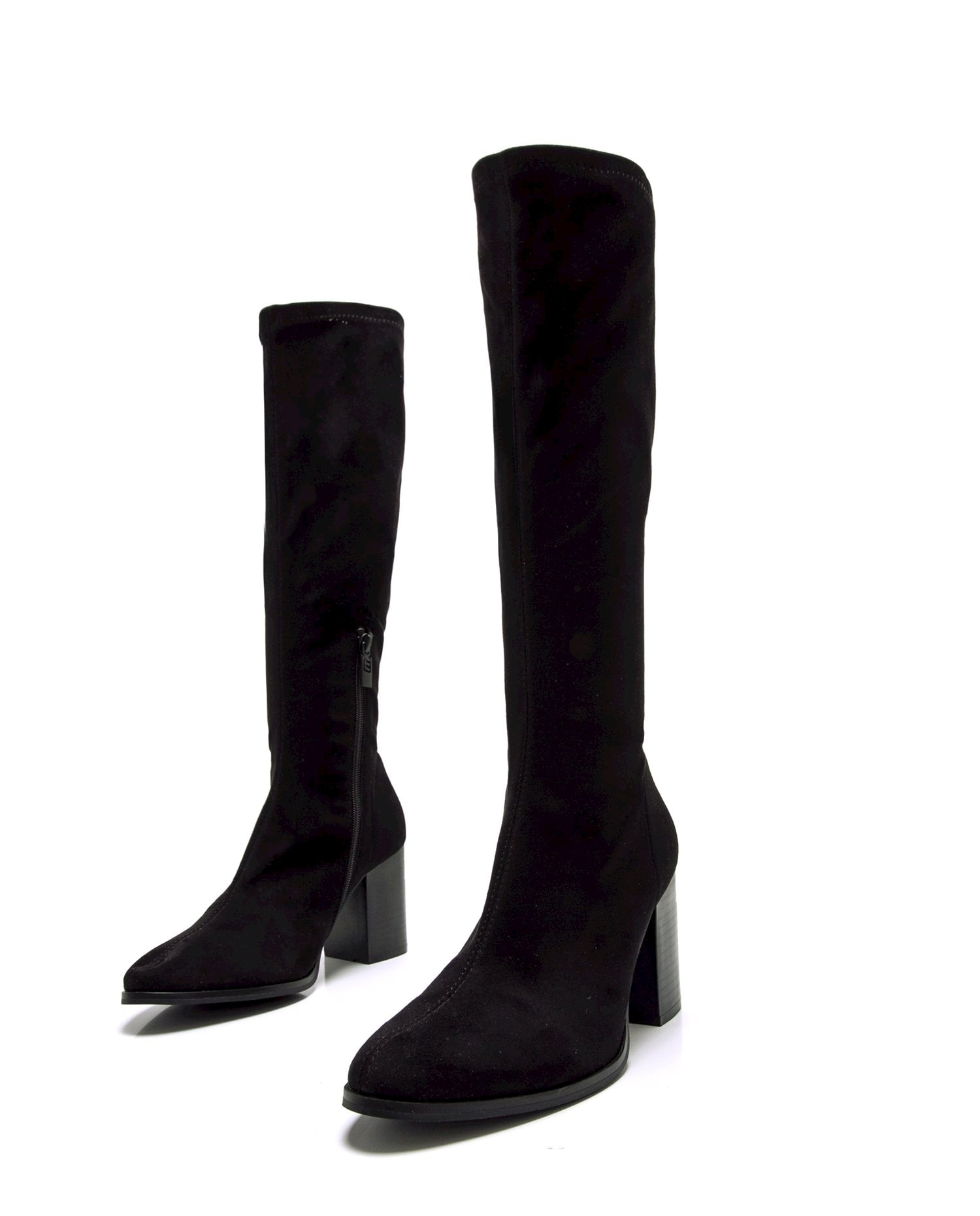 Botas Básicas Altas em Têxtil com Salto Largo Preto-7