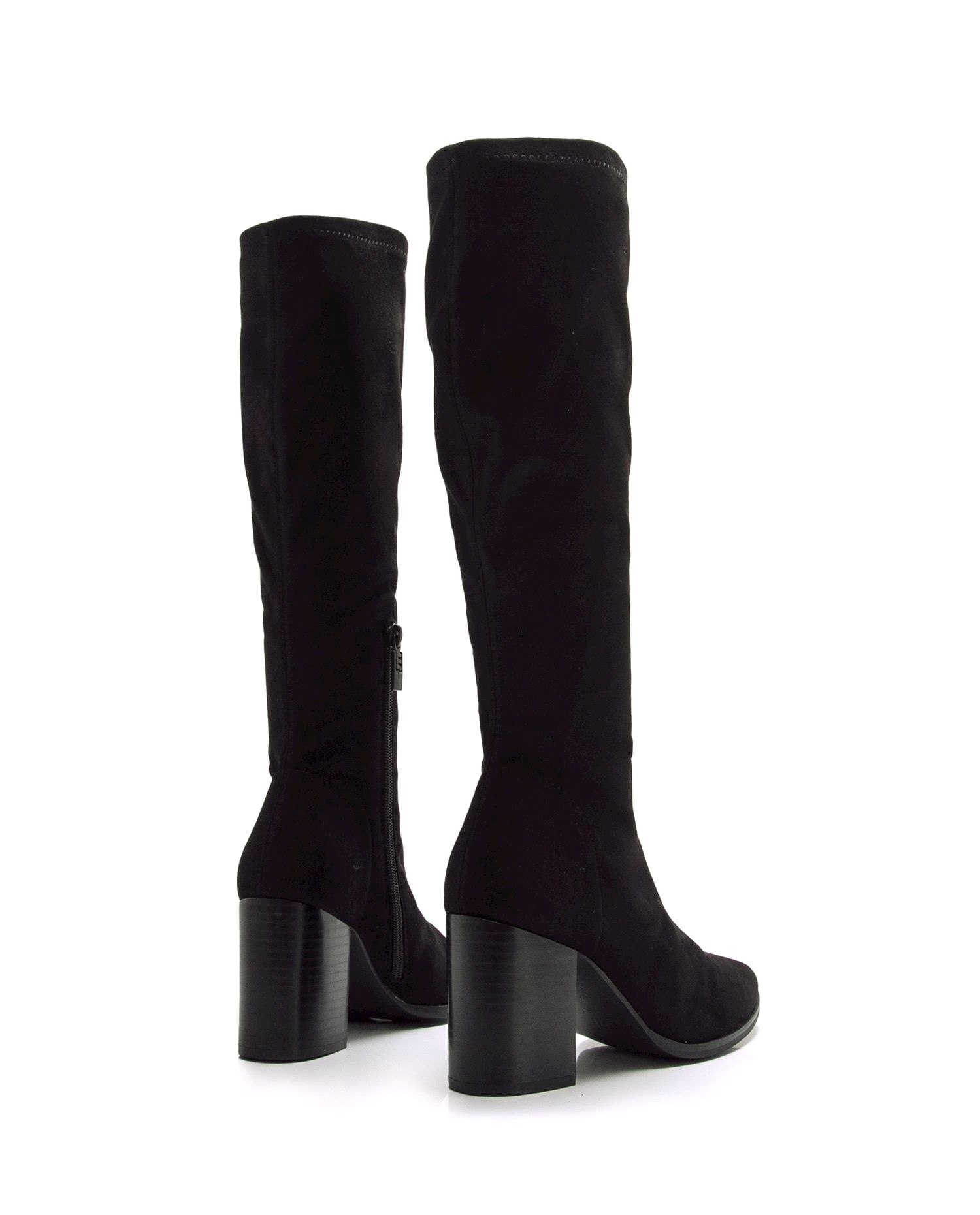 Botas Básicas Altas em Têxtil com Salto Largo Preto-8