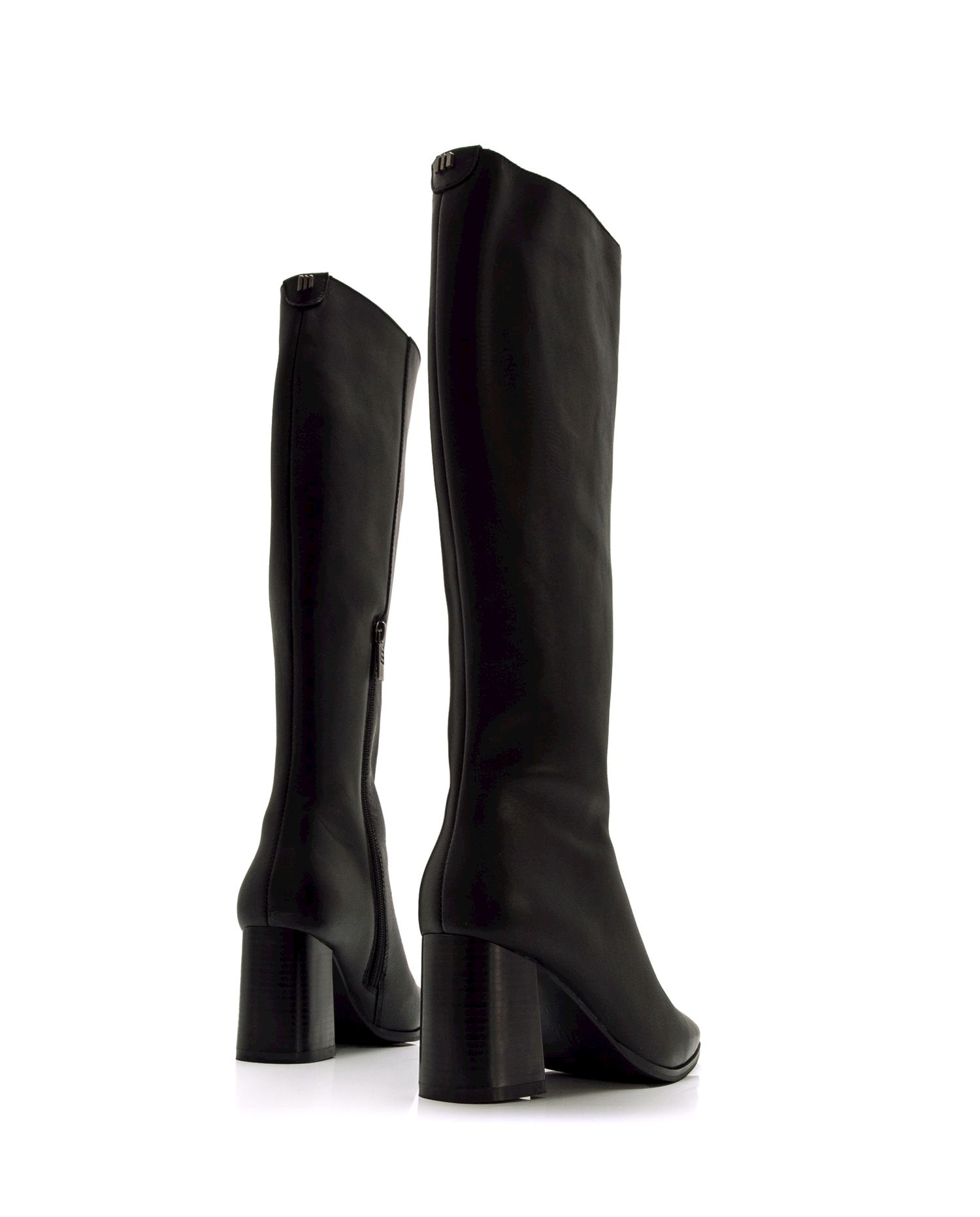 Botas Básicas Altas em Pele com Biqueira Afiada Preto-8