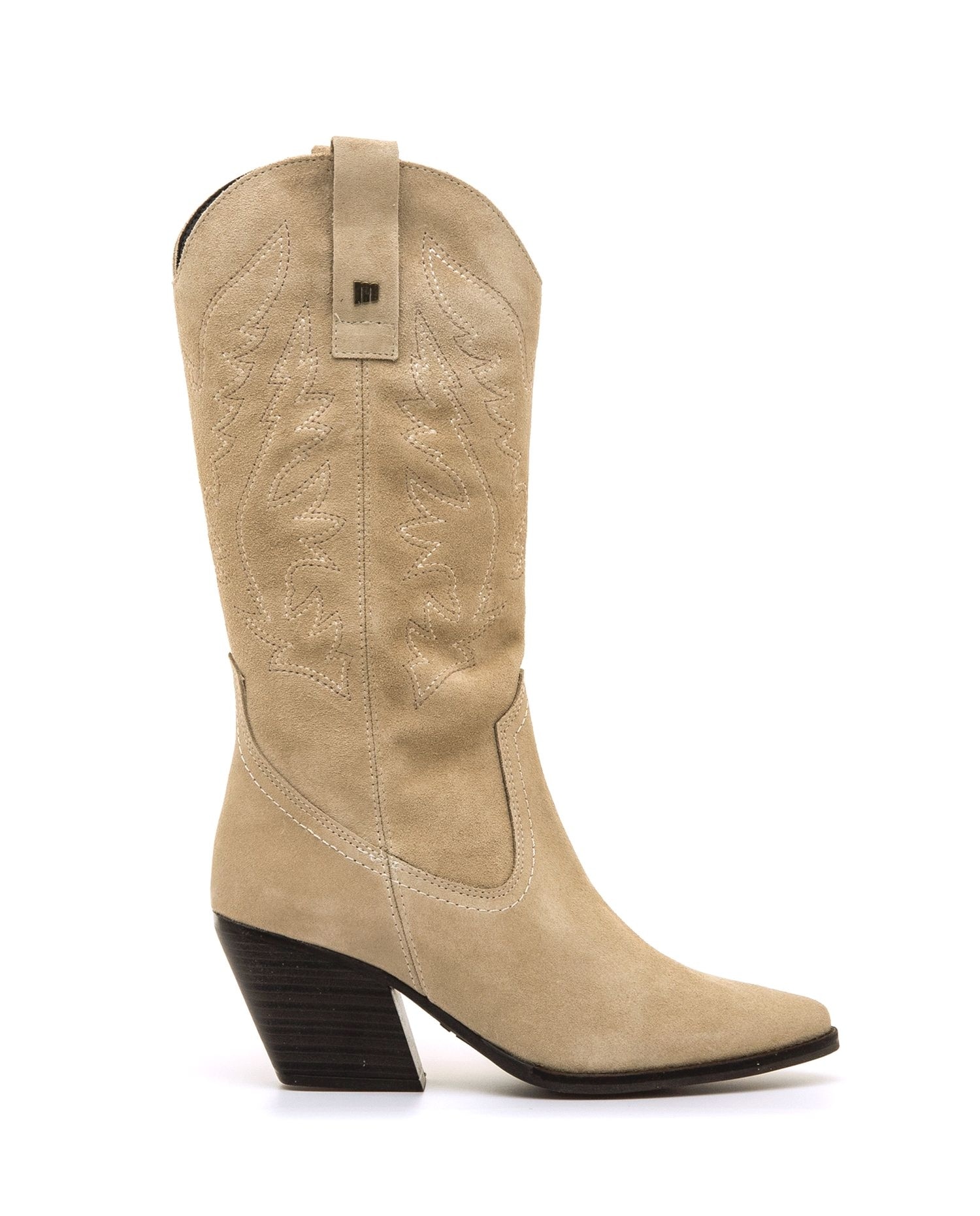 Botas Altas em Pele Estilo Cowboy Natural-1