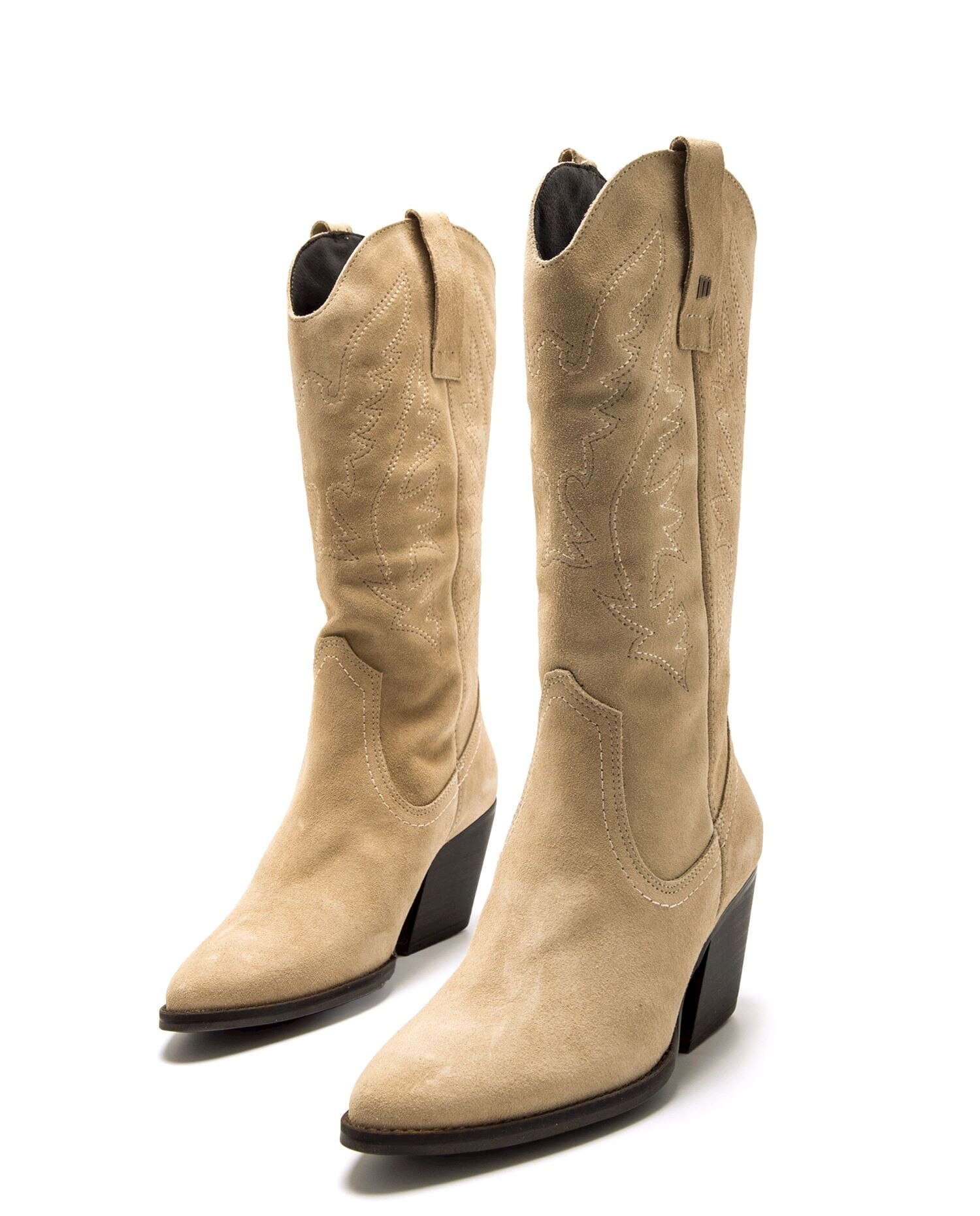 Botas Altas em Pele Estilo Cowboy Natural-2