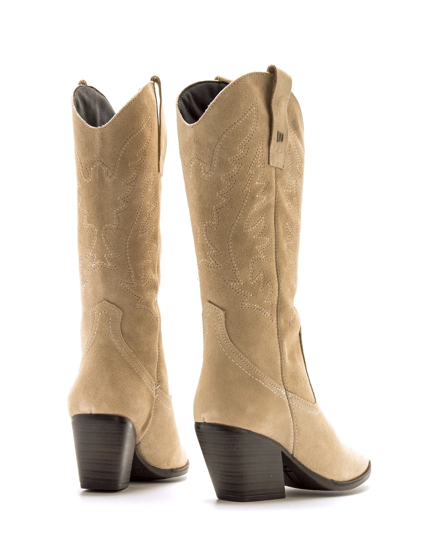 Botas Altas em Pele Estilo Cowboy Natural-3