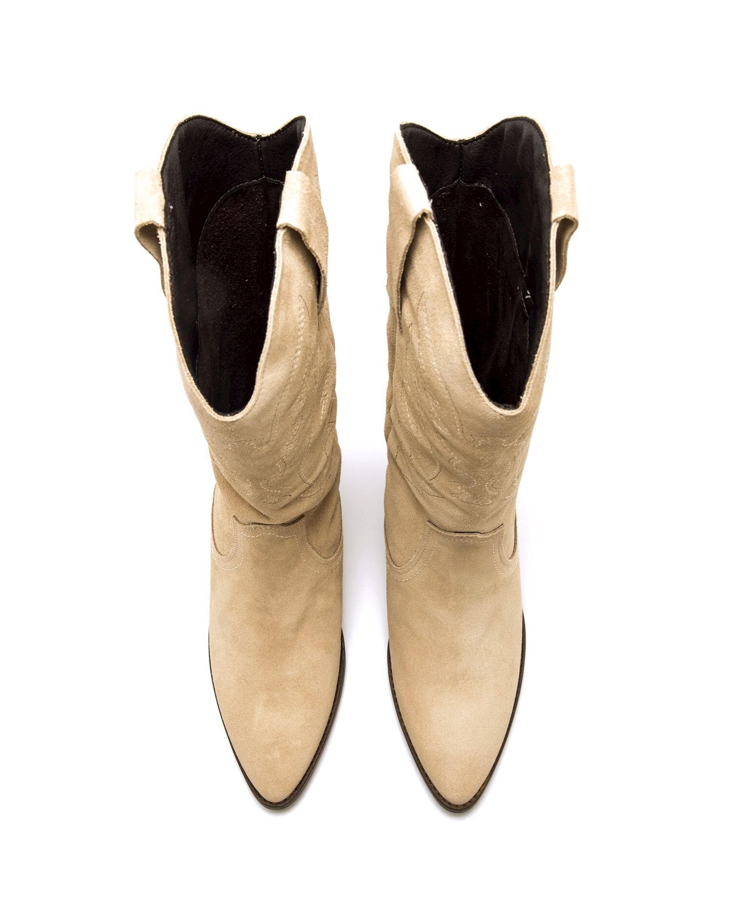 Botas Altas em Pele Estilo Cowboy Natural-4