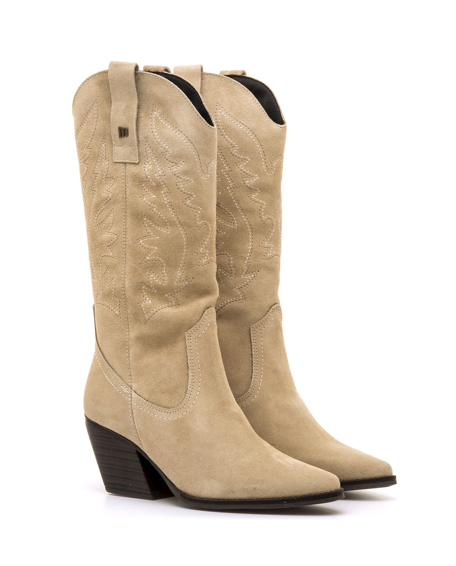 Botas Altas em Pele Estilo Cowboy Natural-5