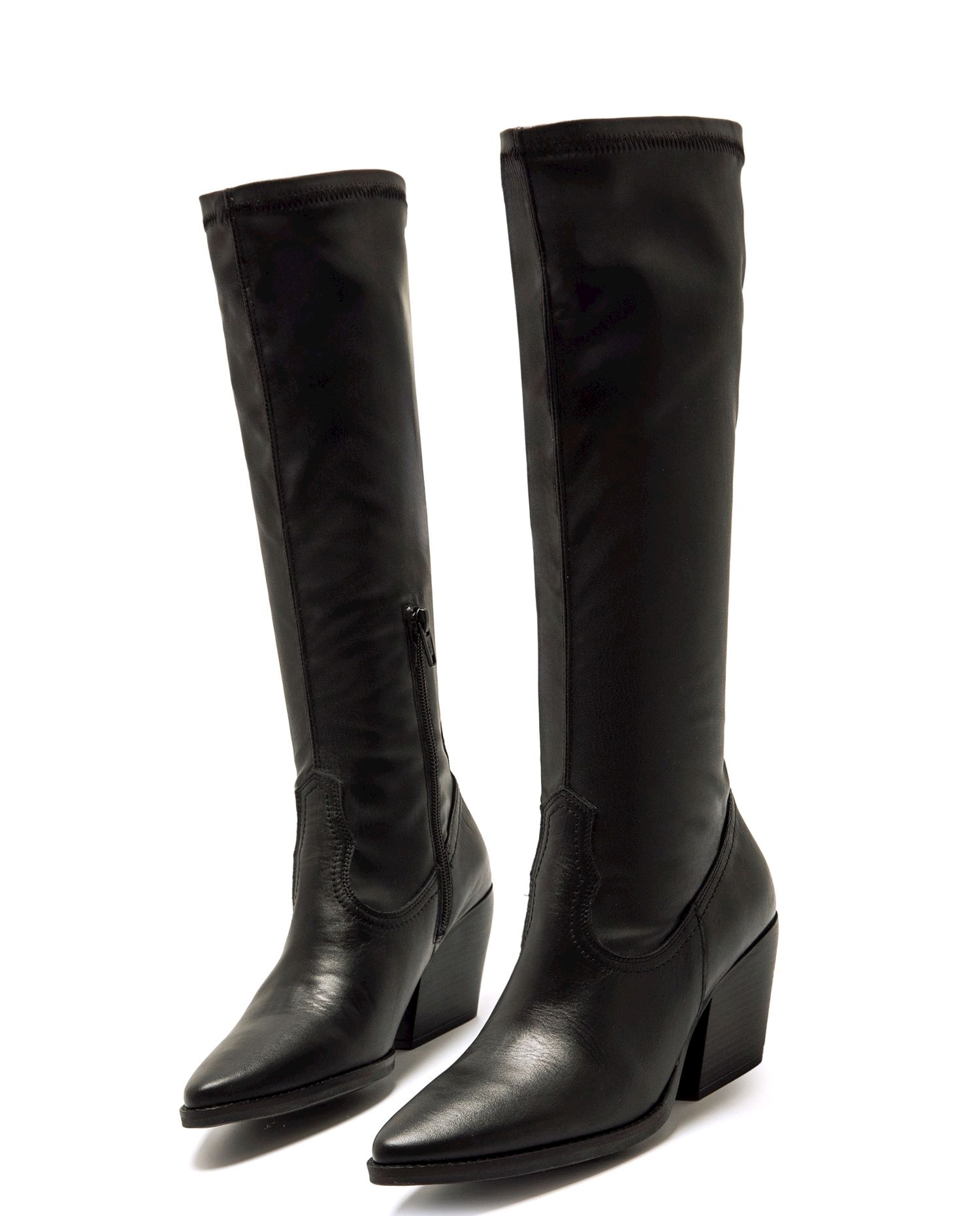 Botas Cowboy em Pele e Cano Stretch Preto-2