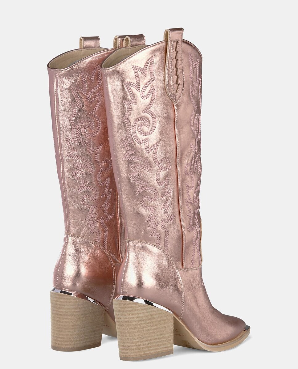 Botas Cowboy de Pele com Cano Alto Rosa-3