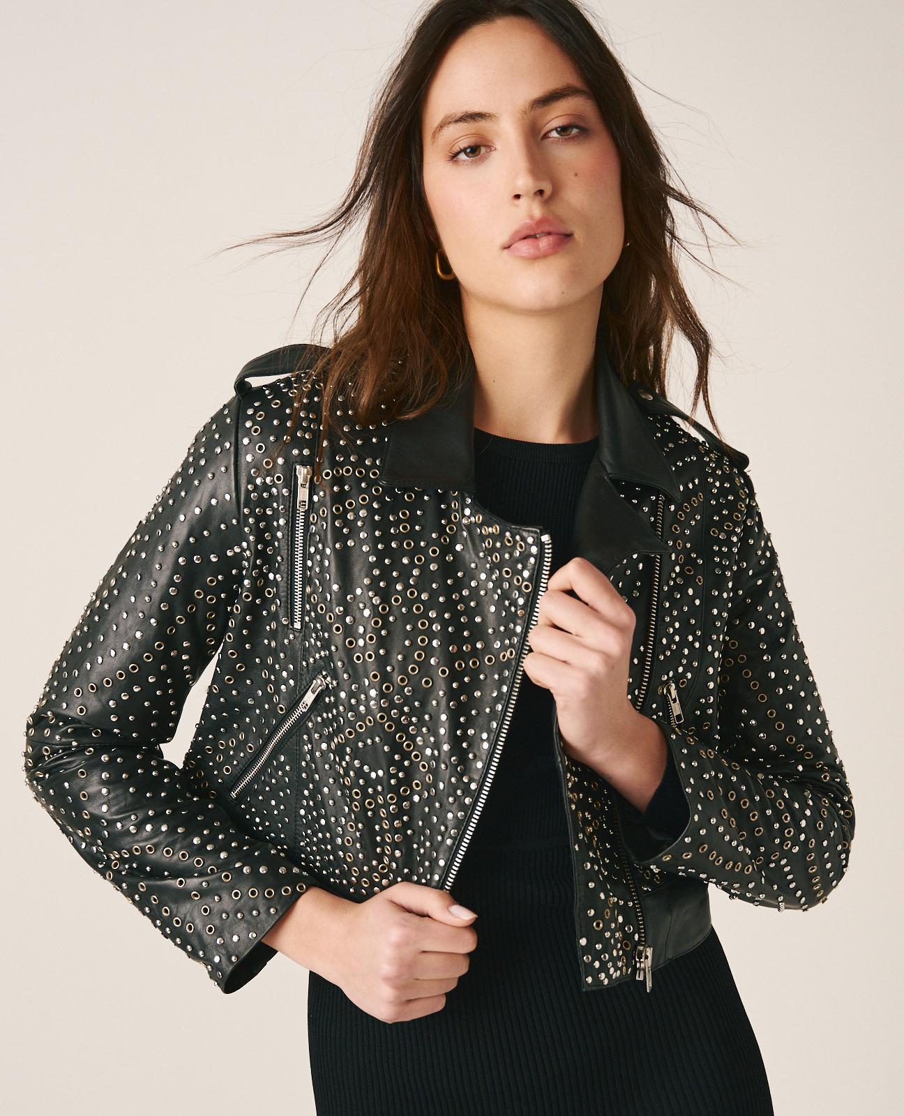 Imagem 0 de Blusão Biker com Tachas de Furo e Fecho Zip