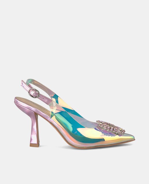 Imagem 0 de Sapatos de Salto Transparentes com Adorno na Biqueira