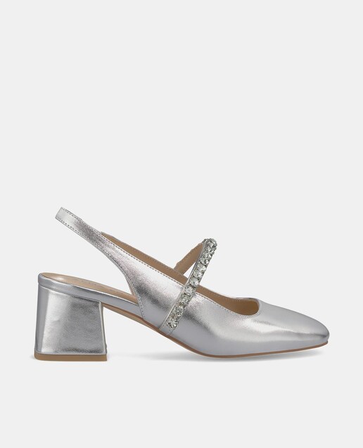 Imagem 0 de Sapatos de Salto em Pele com Tira de Pedraria