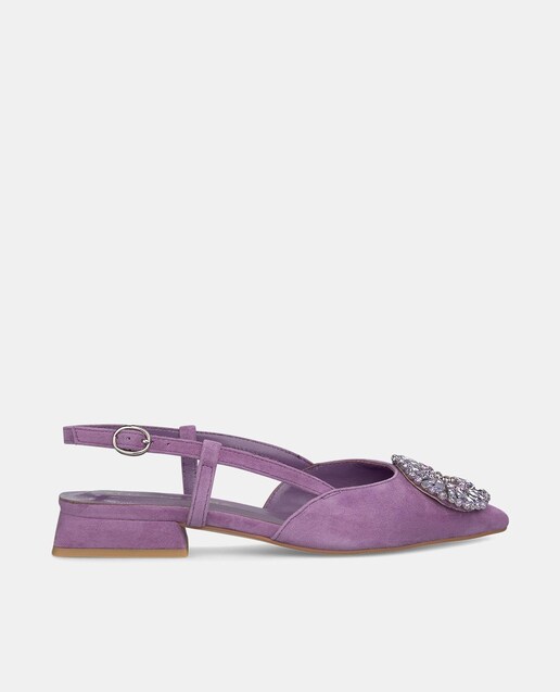 Imagem 0 de Sapatos Rasos de Pele com Adorno de Pedraria