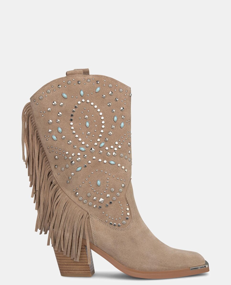 Botas com Tachas e Franjas Castanho-1
