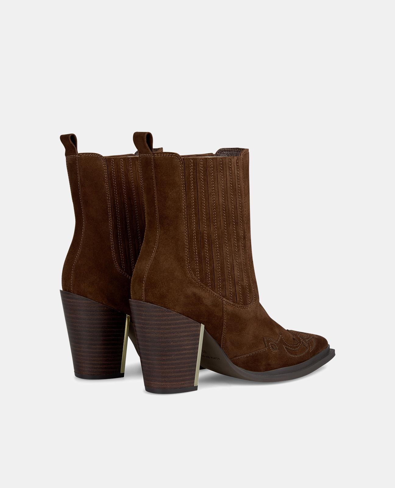 Botins de Pele Estilo Cowboy Castanho-3